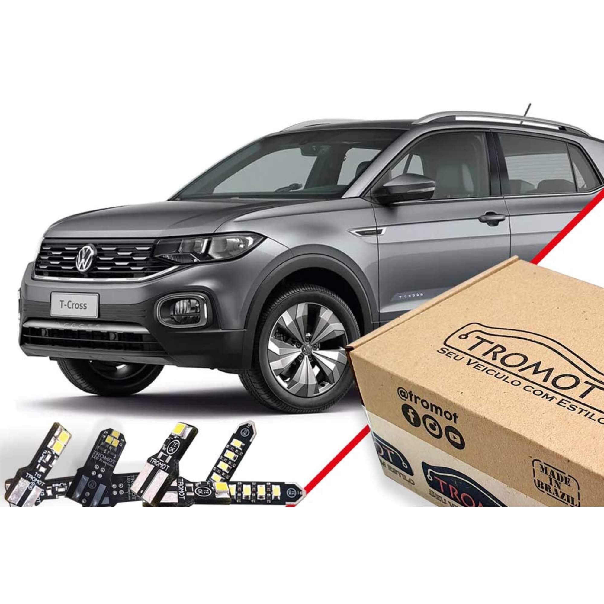 Kit Iluminação Led T-Cross 2019 em diante LUZ DE CORTESIA/PORTA-MALAS/PORTA-LUVAS Tromot TKL-TCRO