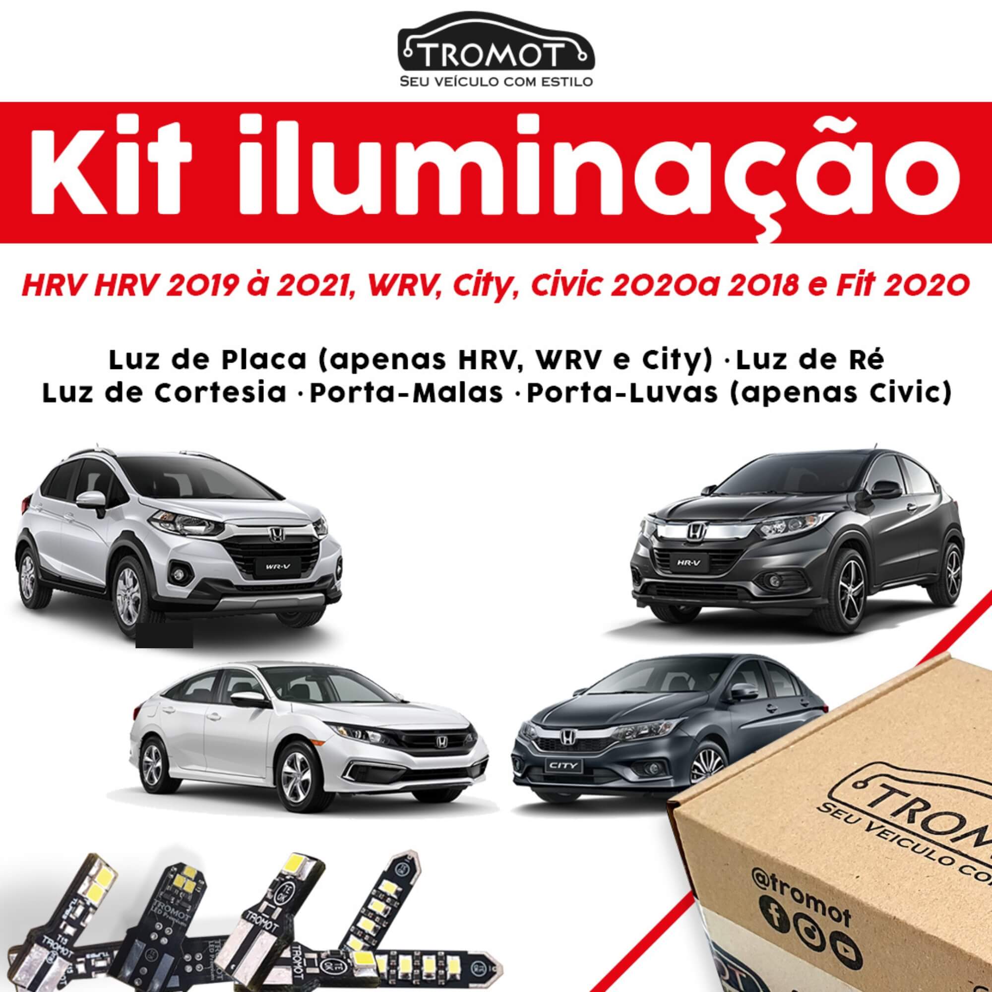 Kit Iluminação LED HRV/Civic/City/WRV 2020 Placa Ré Cortesia Porta Malas - Tromot TKL-HND20