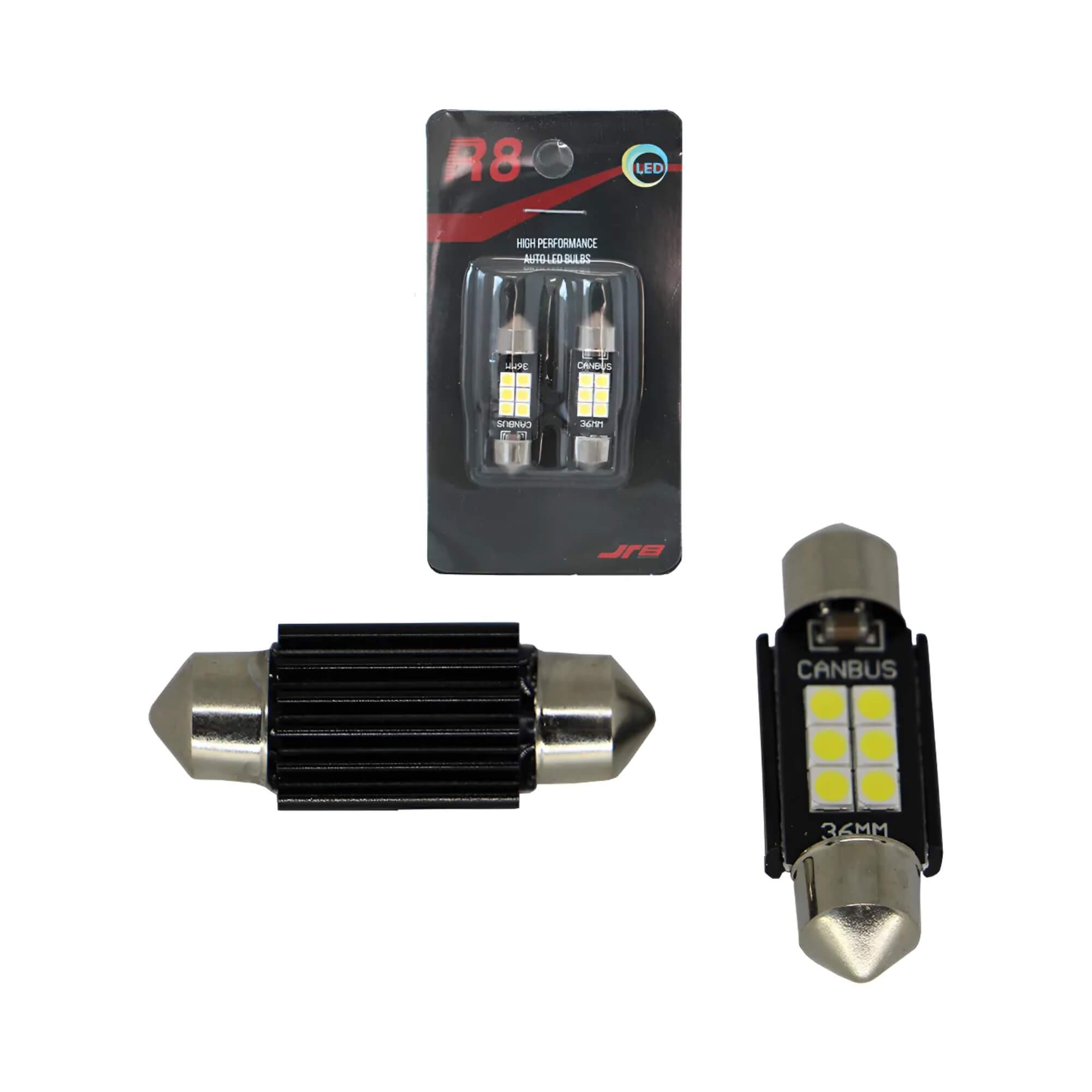 Lâmpada 6 Led Torpedo Canbus 36mm 12V com 2 Unidades Torpedo Preto JR8 - 36MM