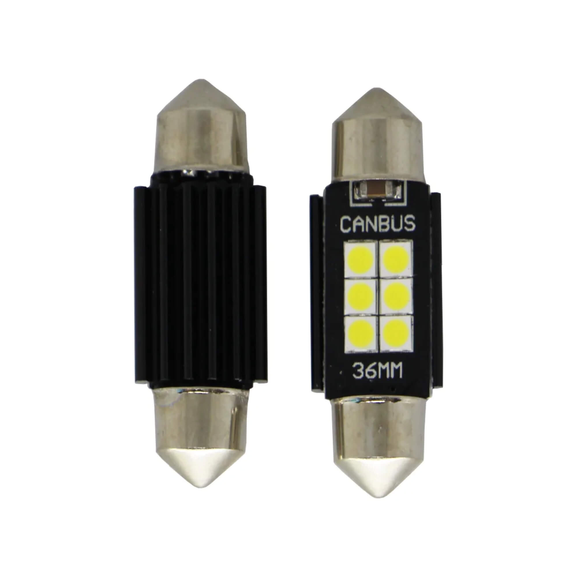 Lâmpada 6 Led Torpedo Canbus 36mm 12V com 2 Unidades Torpedo Preto JR8 - 36MM