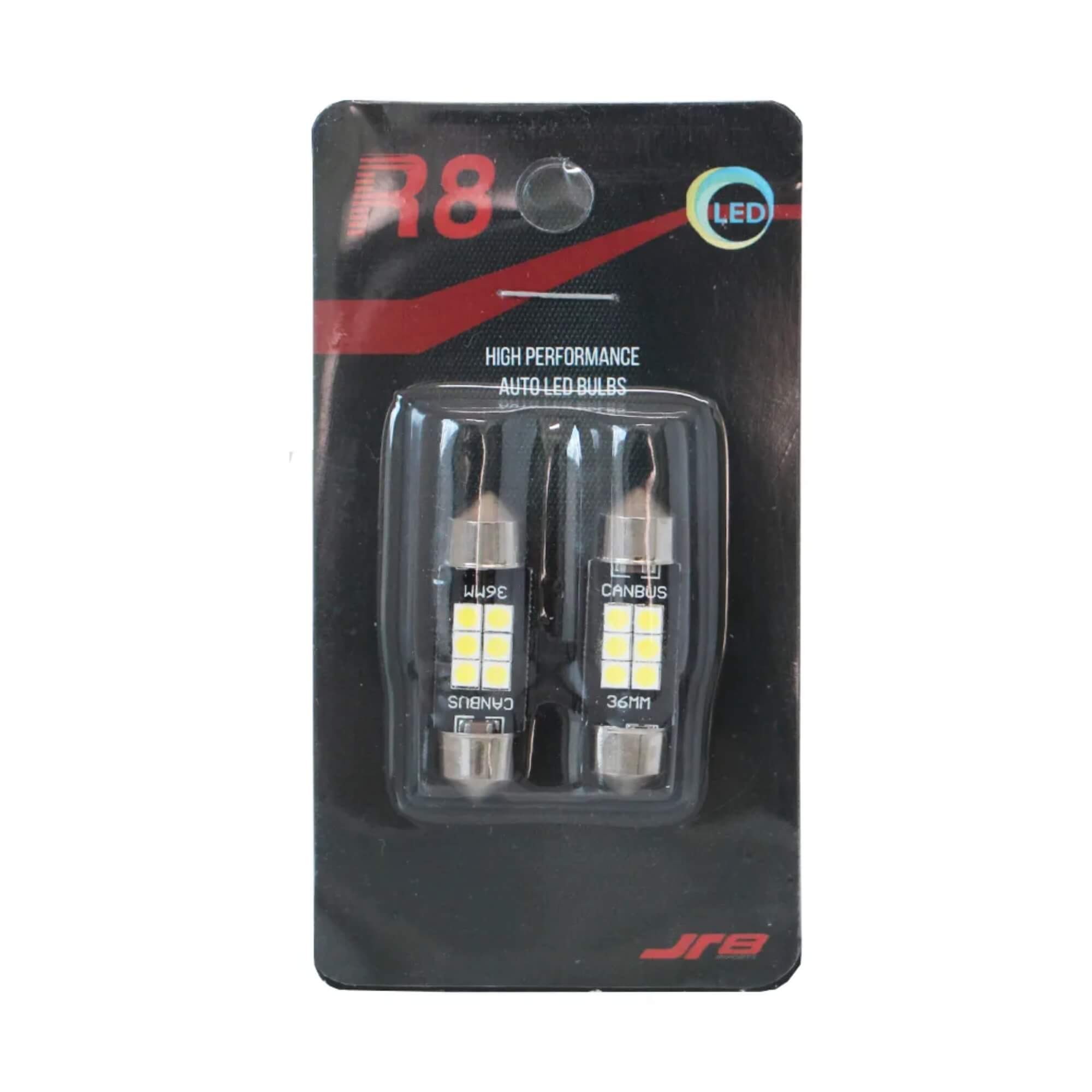 Lâmpada 6 Led Torpedo Canbus 36mm 12V com 2 Unidades Torpedo Preto JR8 - 36MM