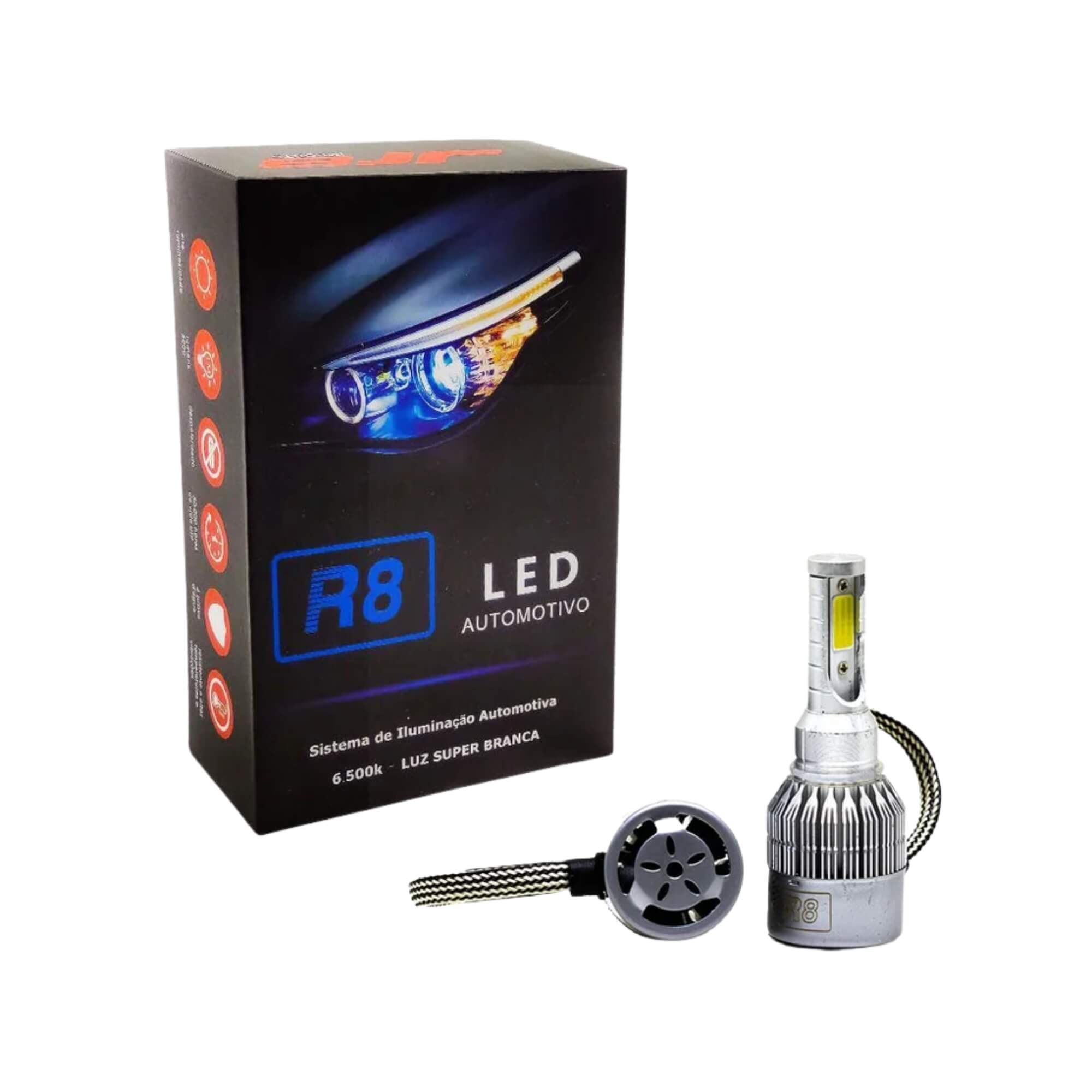 Kit Lâmpada H16 Super Led R8 Branca 6500K 3000 Lúmens COB JR8 - H166500K