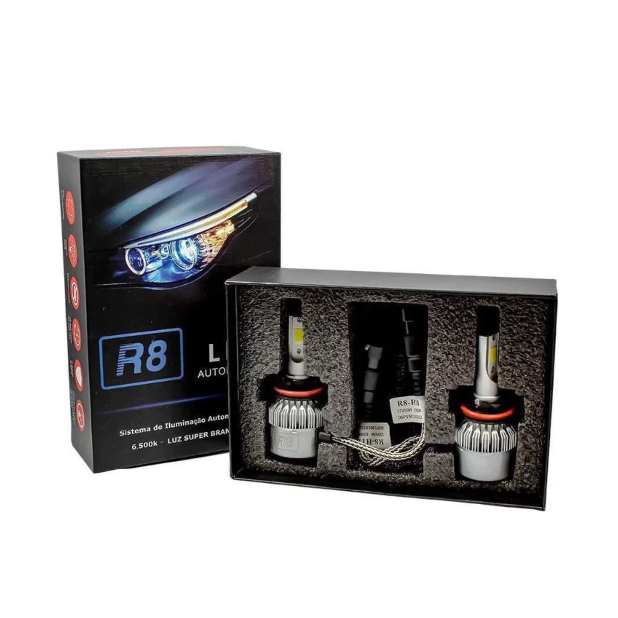 Kit Lâmpada H16 Super Led R8 Branca 6500K 3000 Lúmens COB JR8 - H166500K