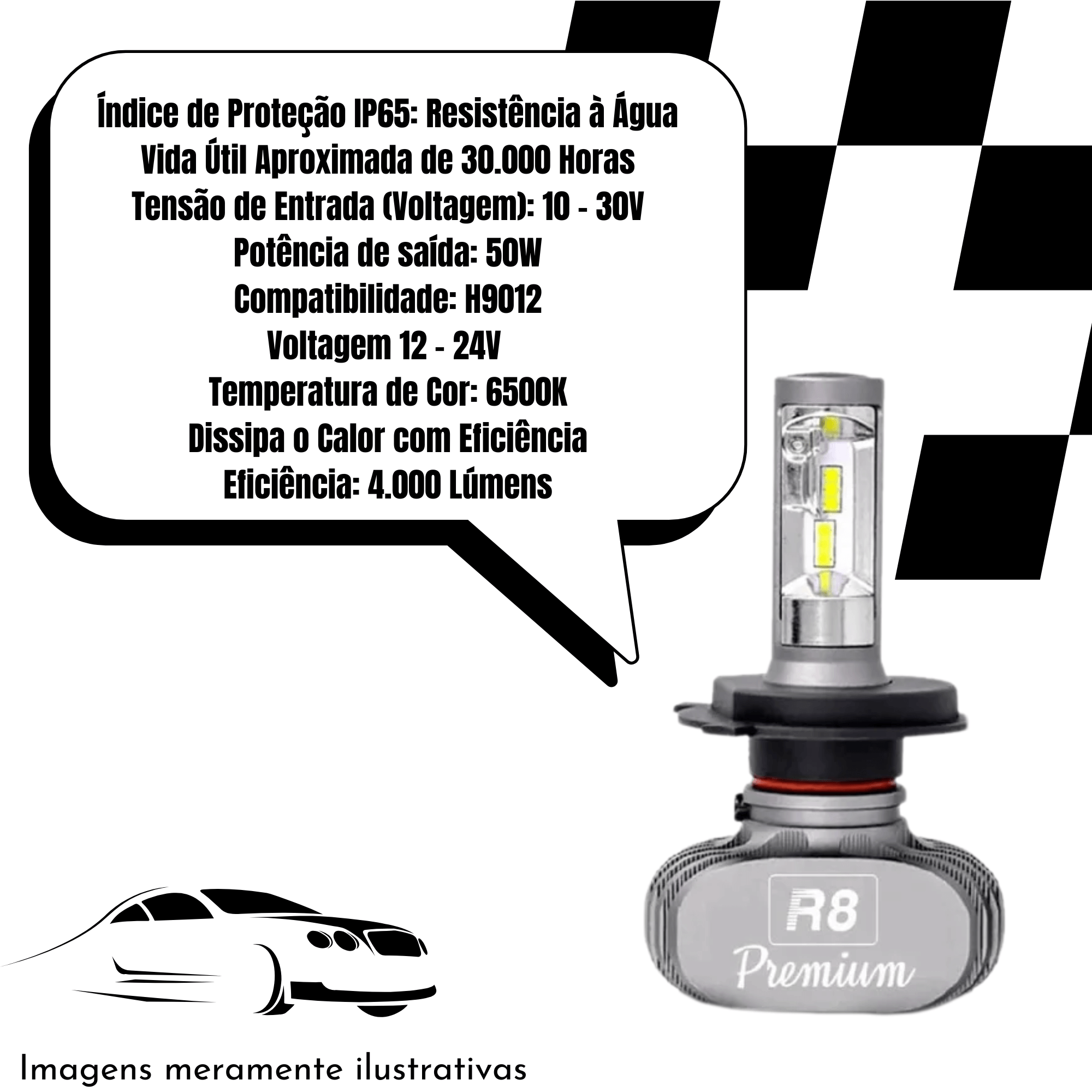 Lâmpada LED Automotiva Headlight Premium H9012 6500K JR8 - S1CSPH9012