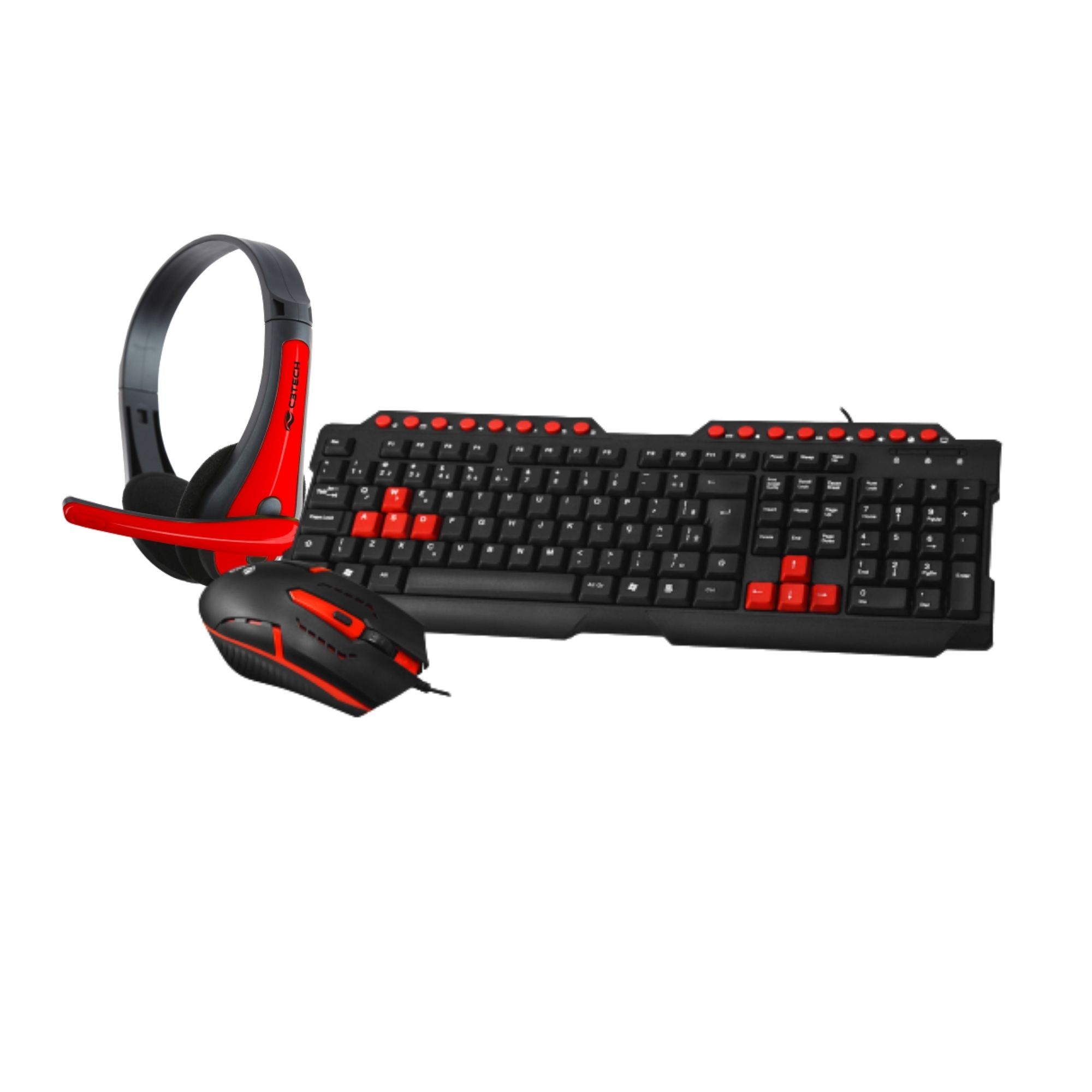 Kit Gamer C3Tech Teclado e Mouse GK-20BK com Headset PH-30BK Preto e Vermelho