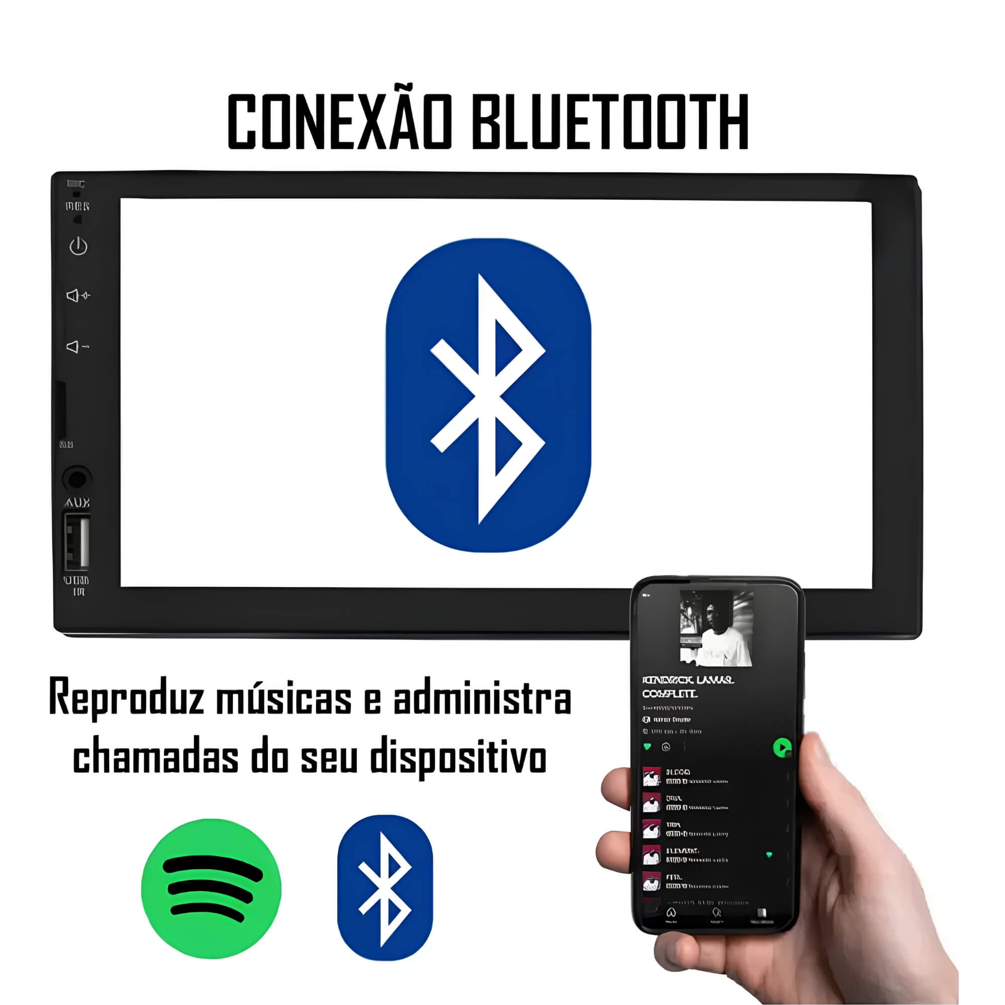 Central Multimídia MP5 2 Din 7" USB/SDCARD/BT/Espelhamento IOS/Android Full Touch H-Tech-HT-3000G4