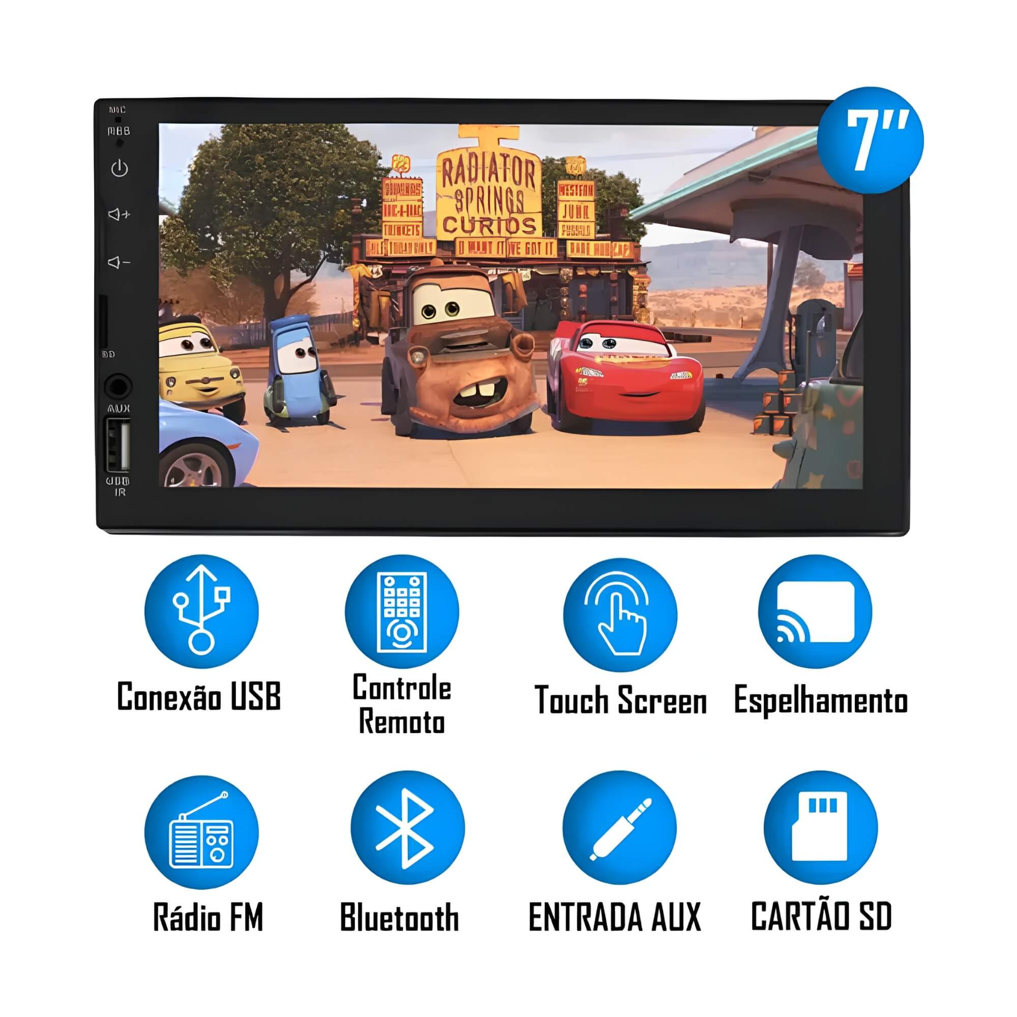 Central Multimídia MP5 2 Din 7" USB/SDCARD/BT/Espelhamento IOS/Android Full Touch H-Tech-HT-3000G4