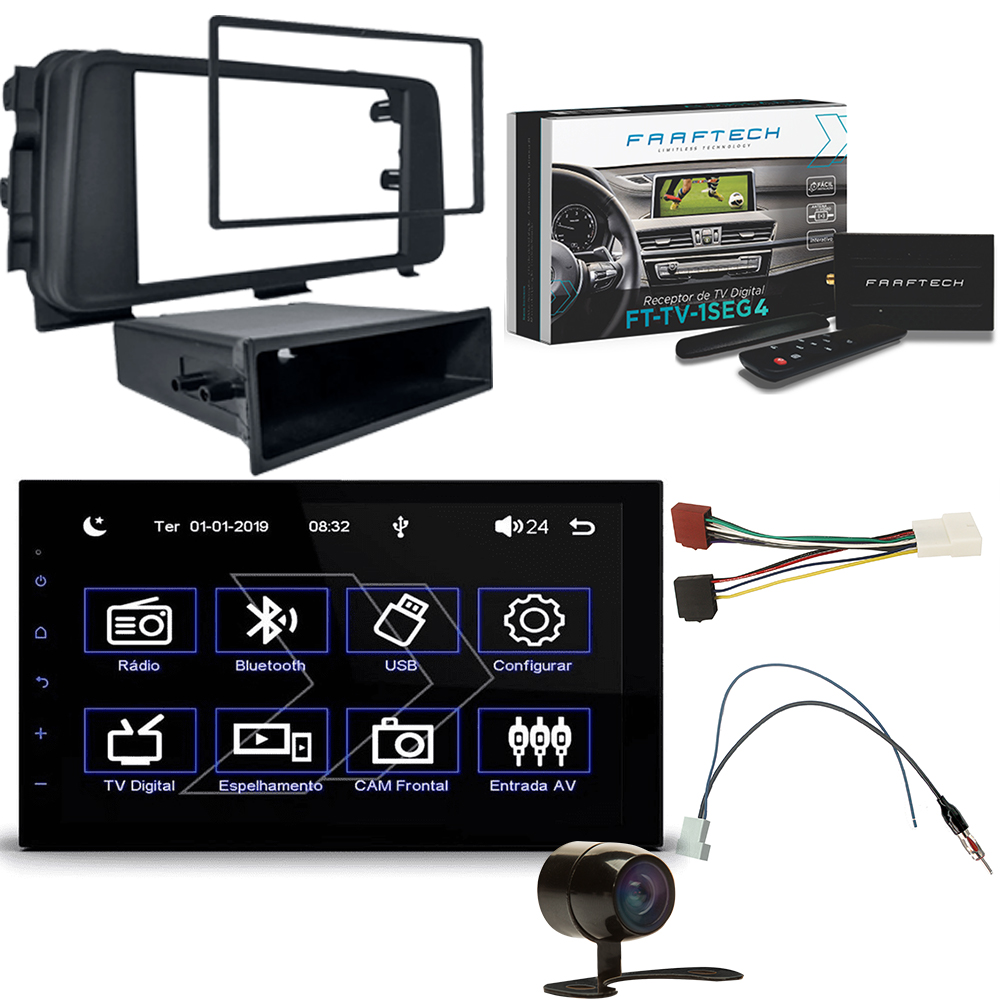 COMP Kit Multimídia Nissan Kicks 2016 a 2020 MP5 Faaftech FT-MM-MP5 + Moldura 2 din + Câmera + Sintonizador TV + Chicote