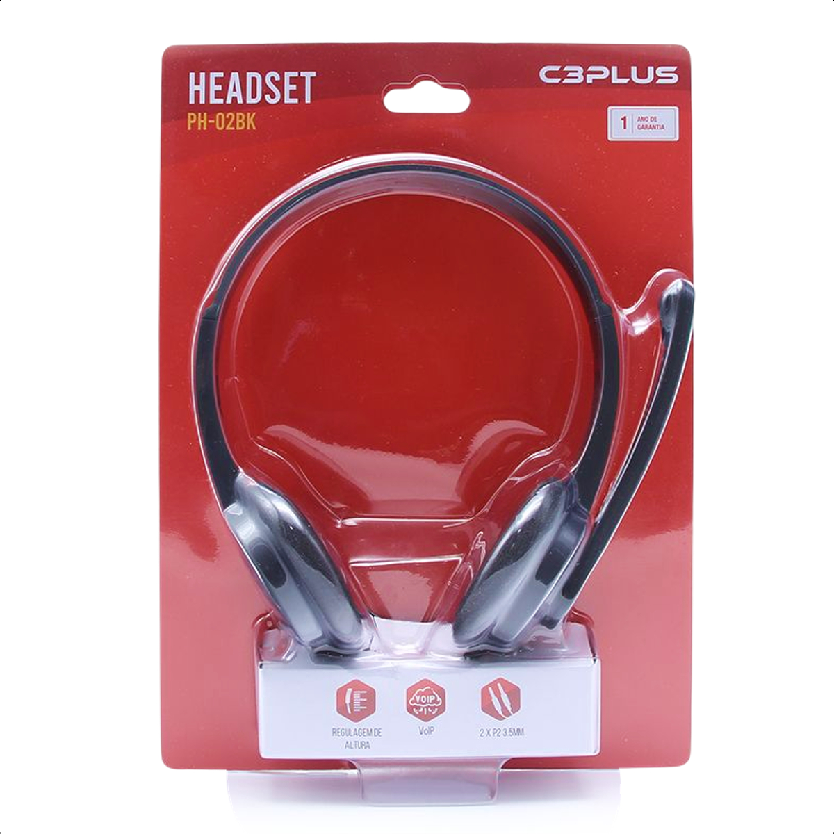 Headset Fone com Microfone Preto P2 Cabo 200cm C3Plus PH-02BK