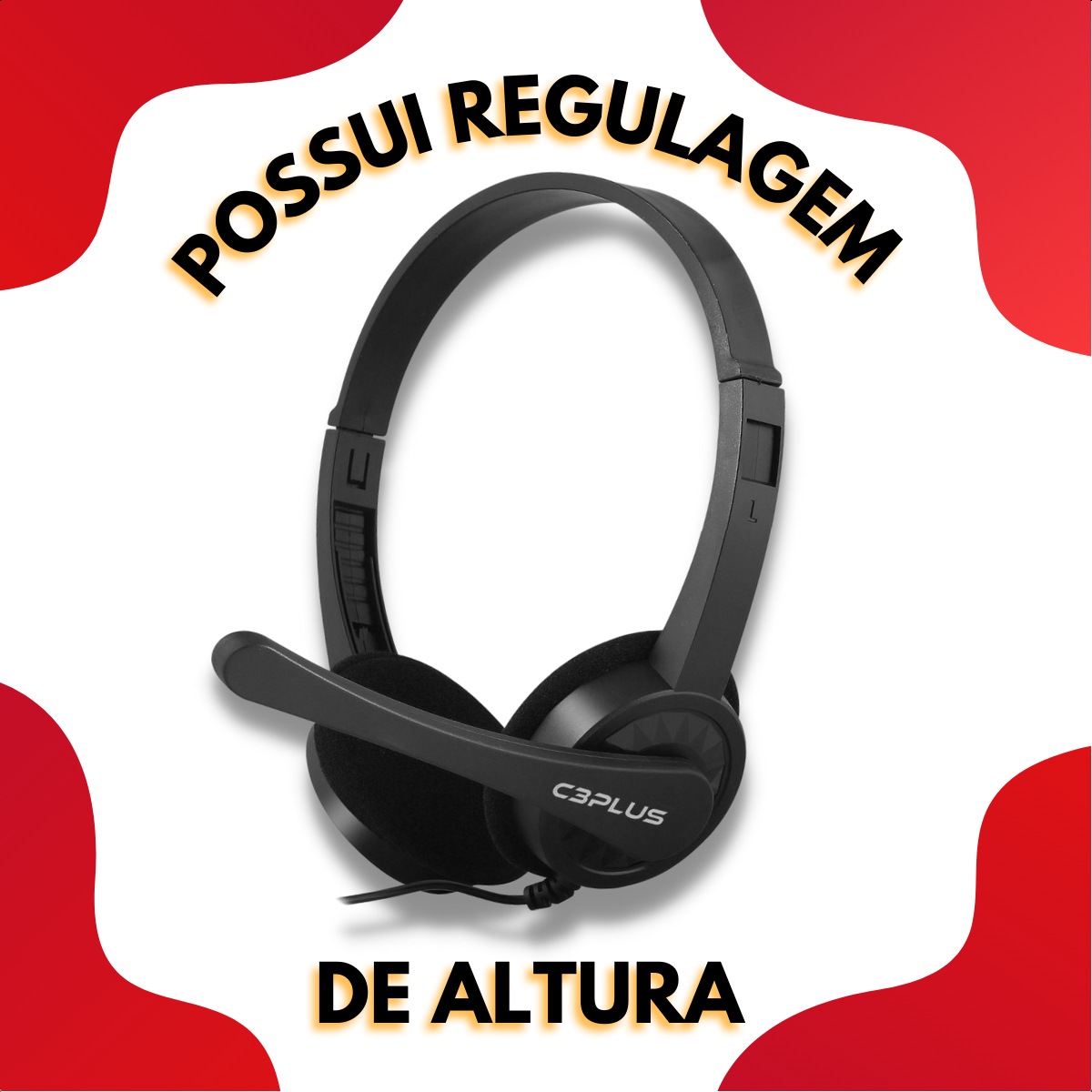 Headset Fone com Microfone Preto P2 Cabo 200cm C3Plus PH-02BK