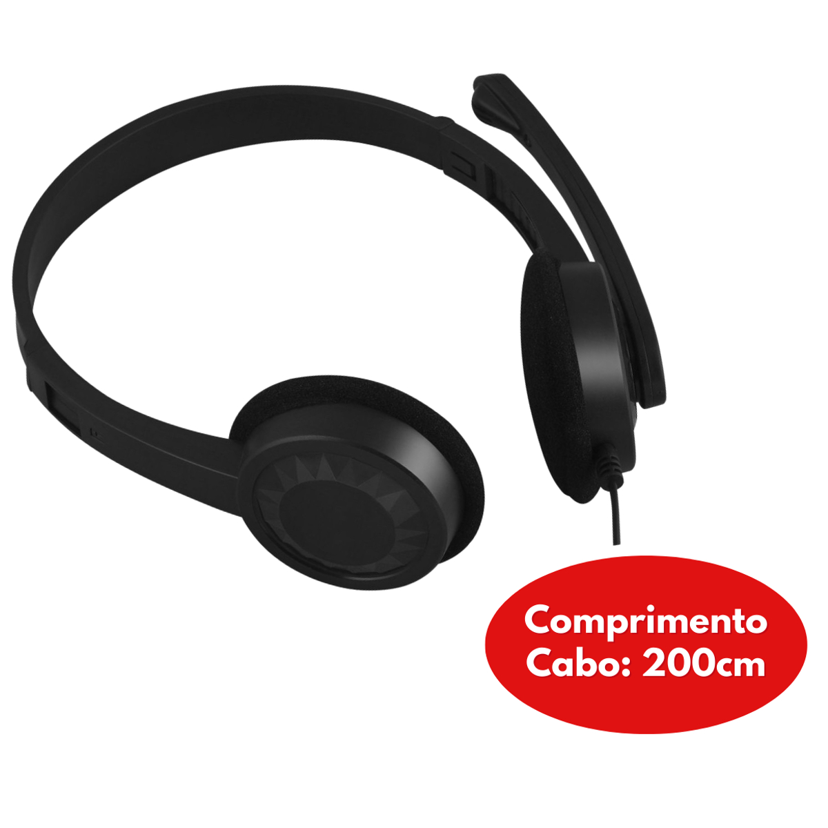 Headset Fone com Microfone Preto P2 Cabo 200cm C3Plus PH-02BK