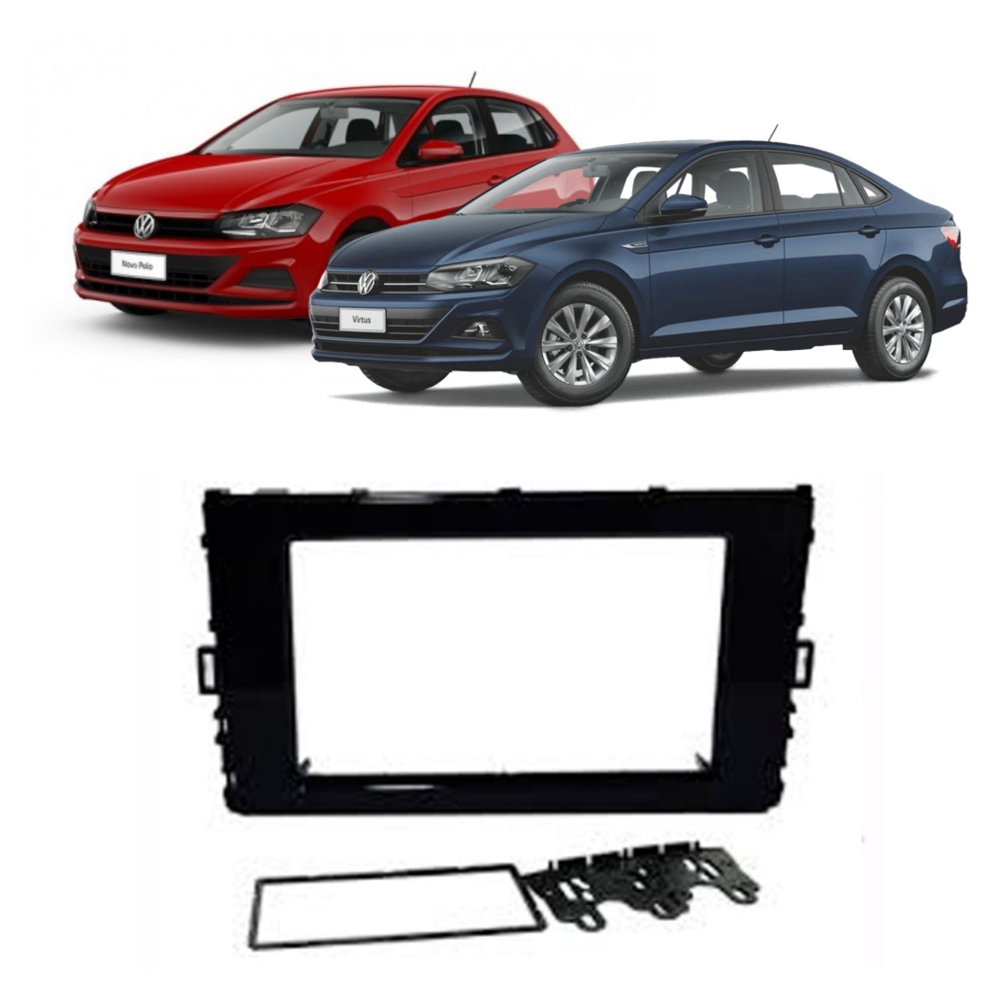 Moldura 1/2 Din 7" Novo Polo/Virtus 2017 em diante Preta Expex EPX VW-539