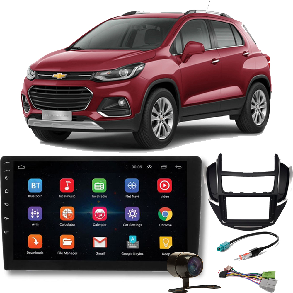 COMP Kit Central multimídia Chevrolet Tracker 2014 a 2016 H-tech HT-9120 + Moldura + Câmera de ré + Chicotes + Interface