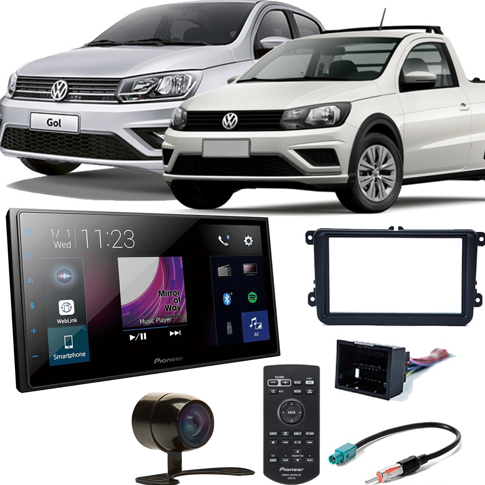 COMP Kit Multimídia Pioneer Gol G7 Saveiro G7 Robust DMH-Z5380TV + Moldura 2 din + Câmera de ré + Chicotes plug and play