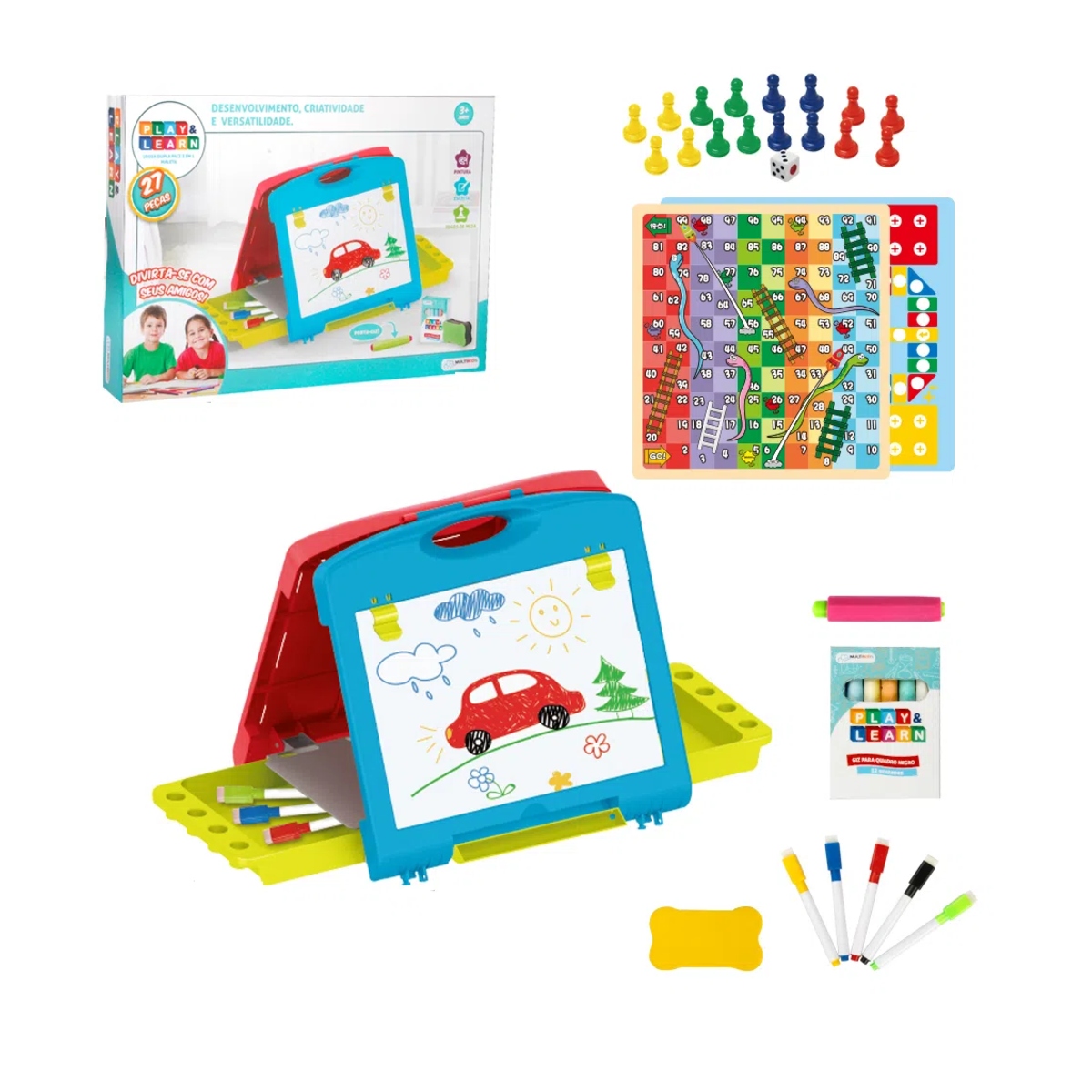 Lousa Mágica 2 em 1 Maleta Play & Learn Multikids - BR1215