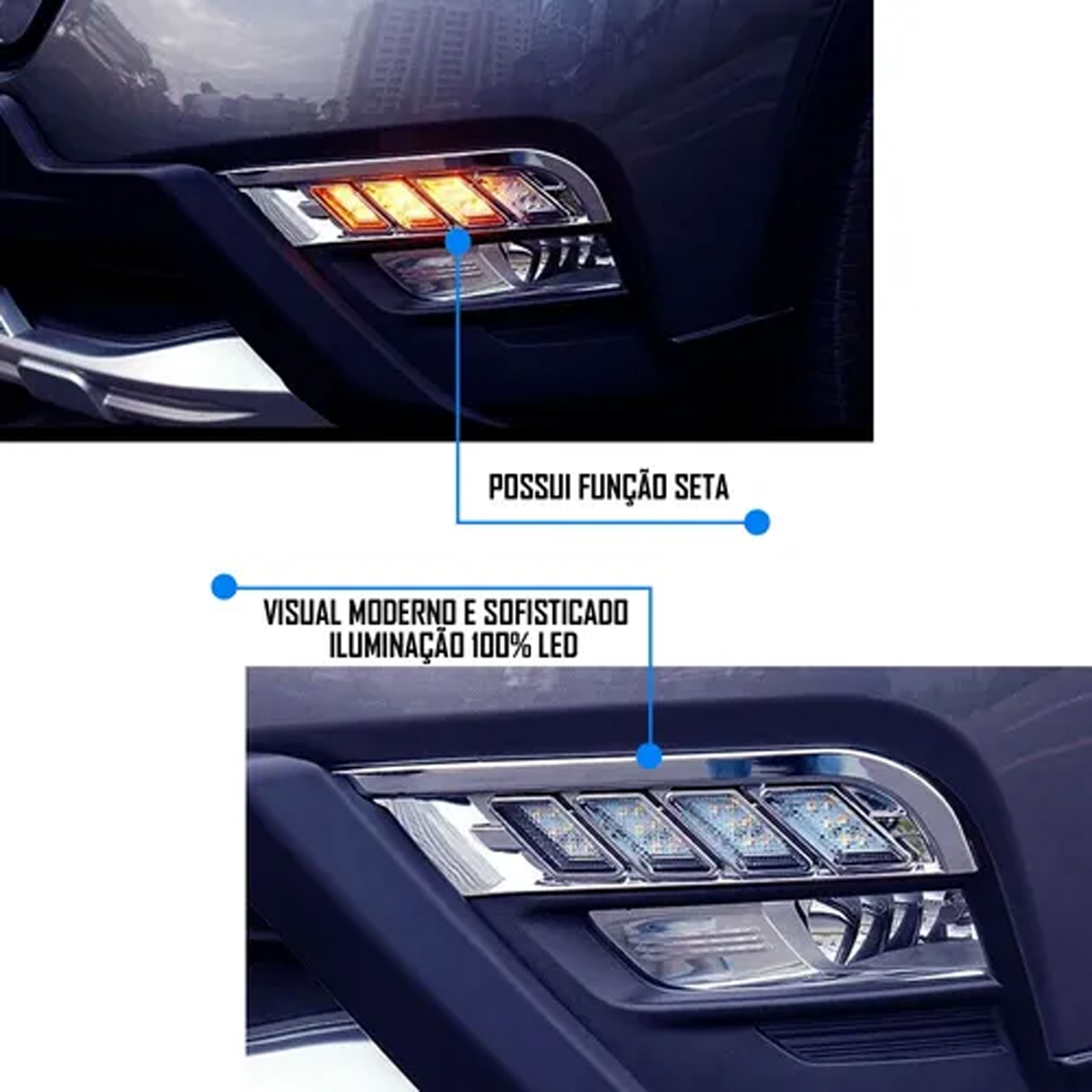 Luz Diurna Nissan Kicks Cromado Função Seta Hurricane