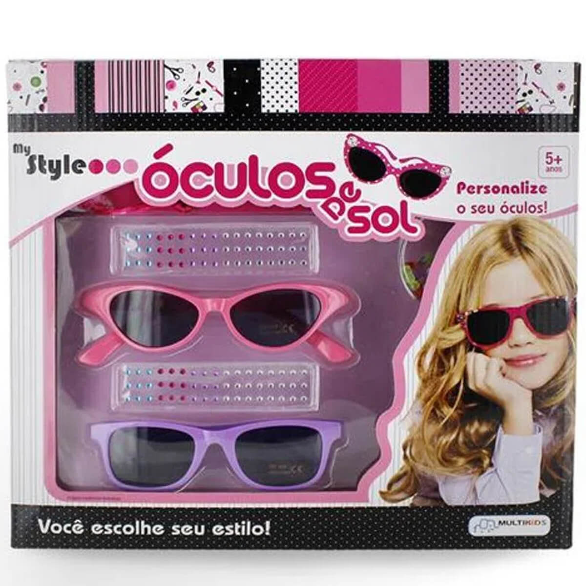 Óculos de Sol My Style Rosa/Roxo com Acessórios para Decorar Multikids - BR135