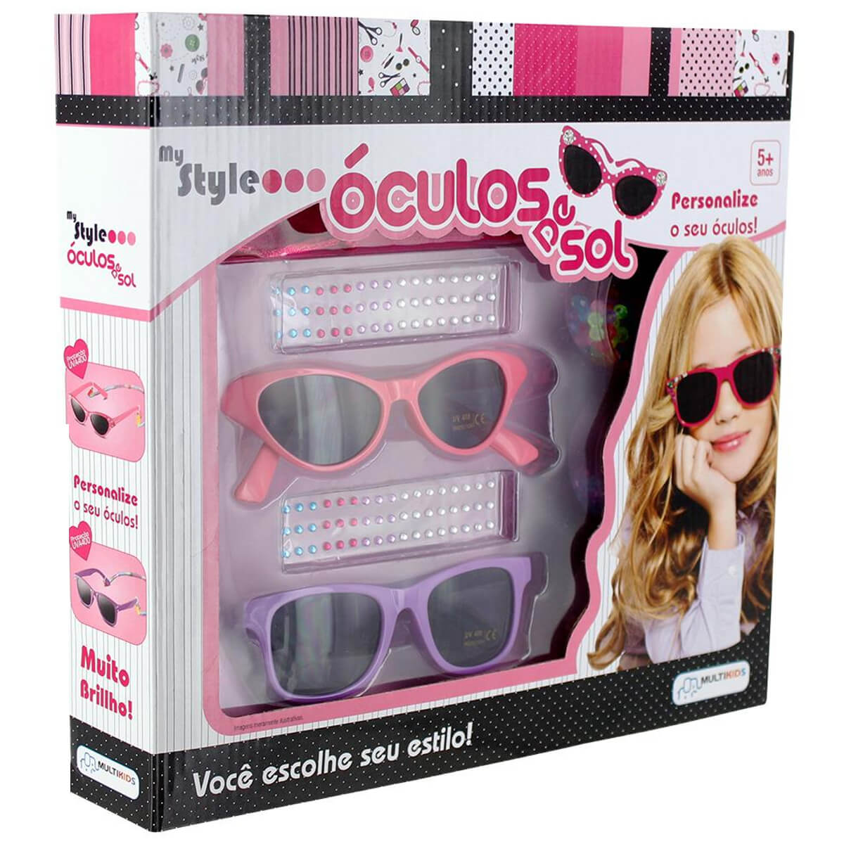 Óculos de Sol My Style Rosa/Roxo com Acessórios para Decorar Multikids - BR135