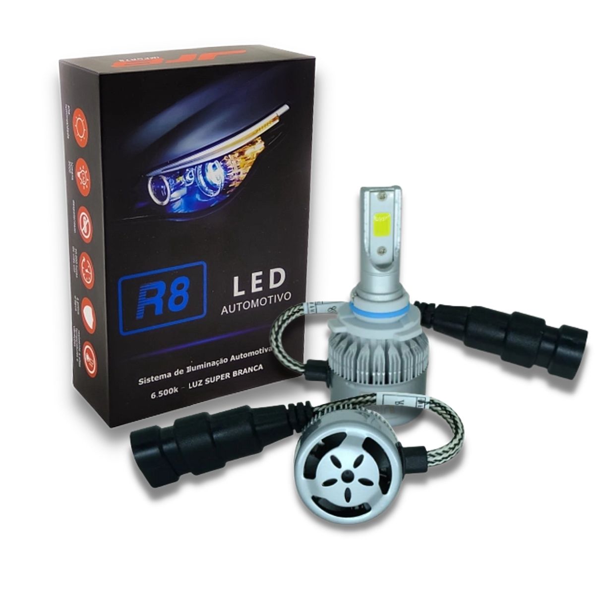 Lâmpada LED Automotivo R8 Super Brancas Headlight Cooler para Resfriamento HB3 6500K JR8 - JH0R8HB3