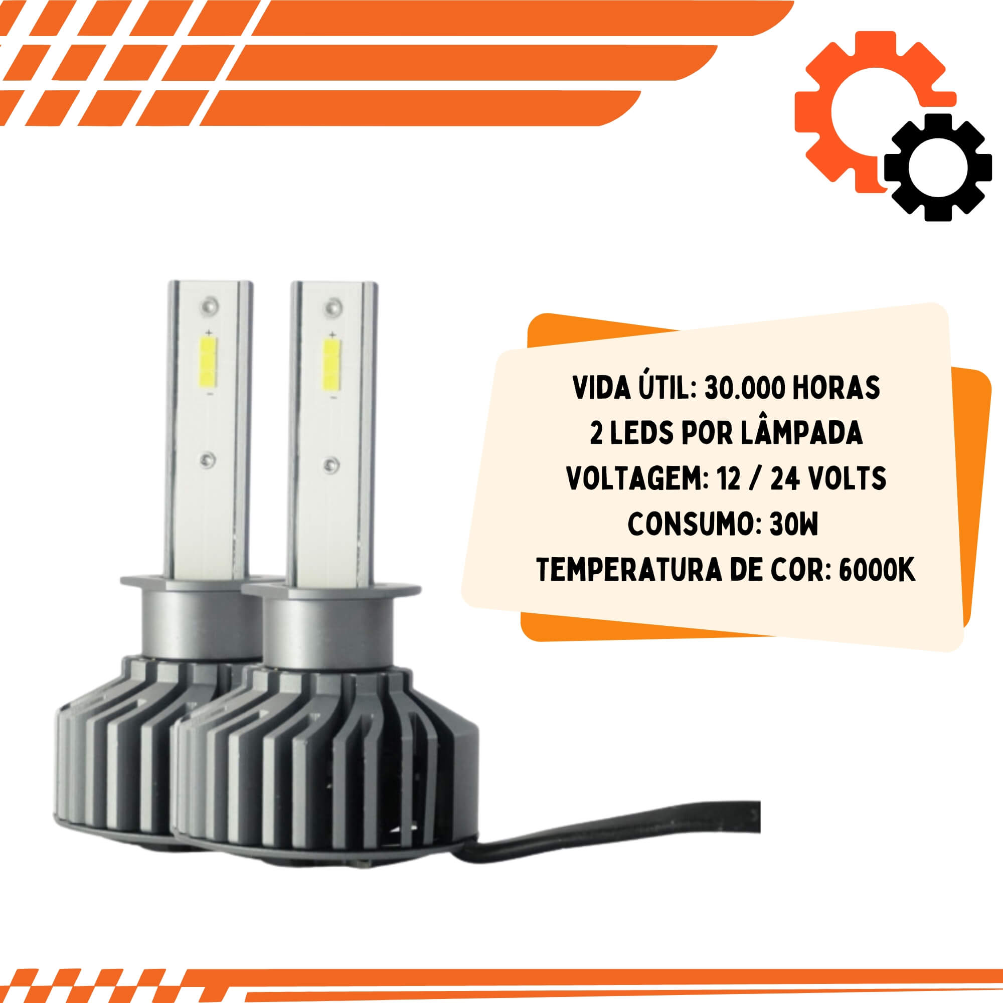 Kit Lâmpada Super LED Headlight CC-LOT H1 30W 6000K 6000 Lumens 12V JR8 - JH0CCLOTH1
