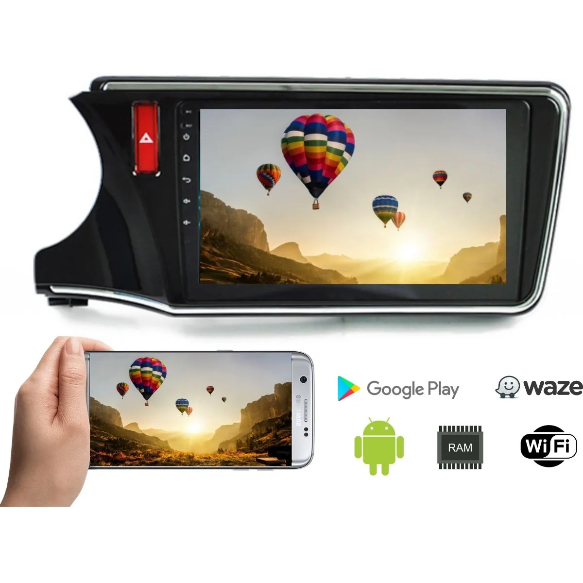 Central Multimídia JR8 Honda City Android  8.1 GPS / RCA / USB / Bluetooth / TV / FM/AM - ZTA9319T