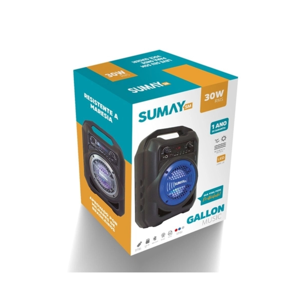 Caixa de Som Portátil 30WRMS Bluetooth Gallon Music Cinza SUMAY - SM-CSP1302
