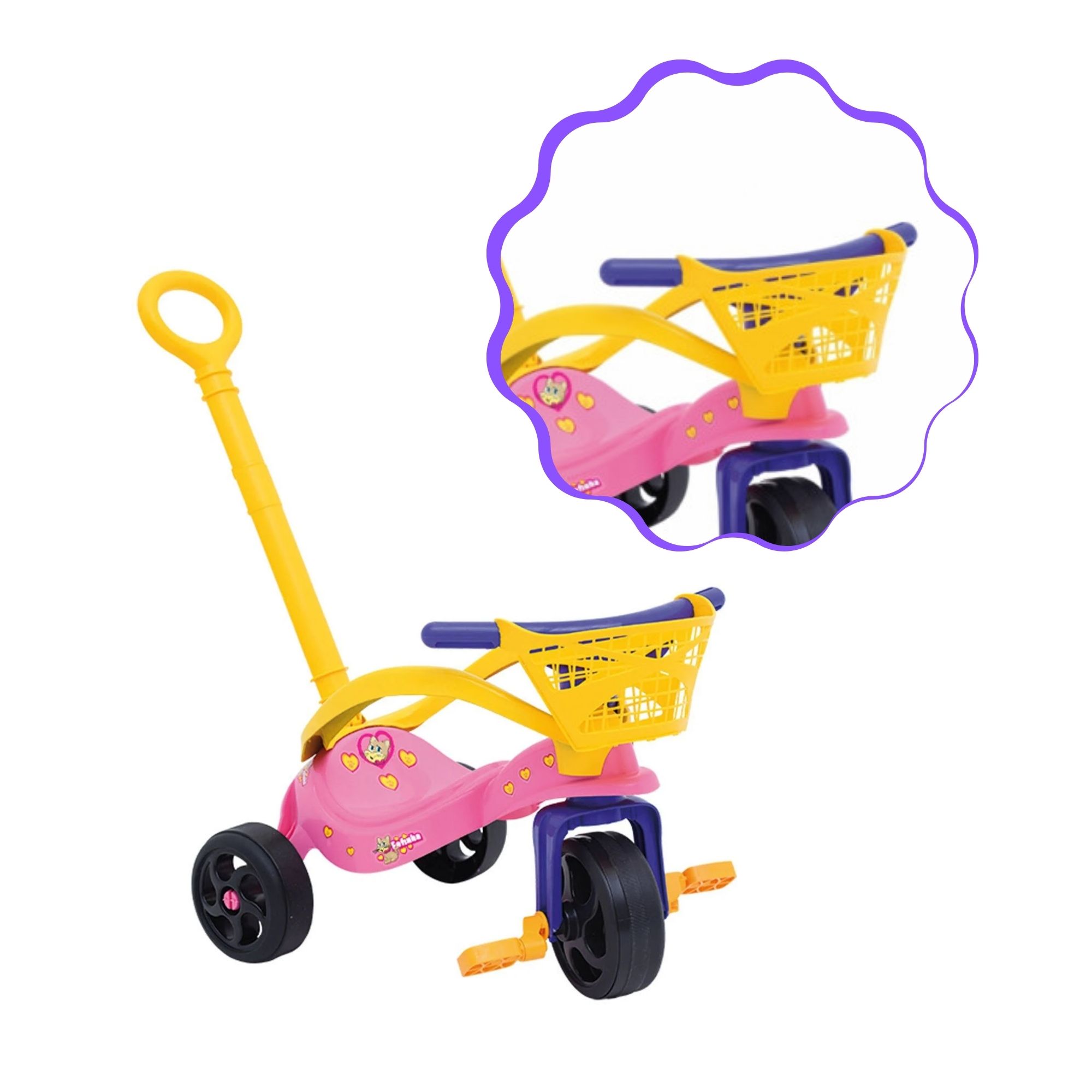 Triciclo Infantil Fofinha com Empurrador Proteção e Cestinha Xalingo - 0749.7