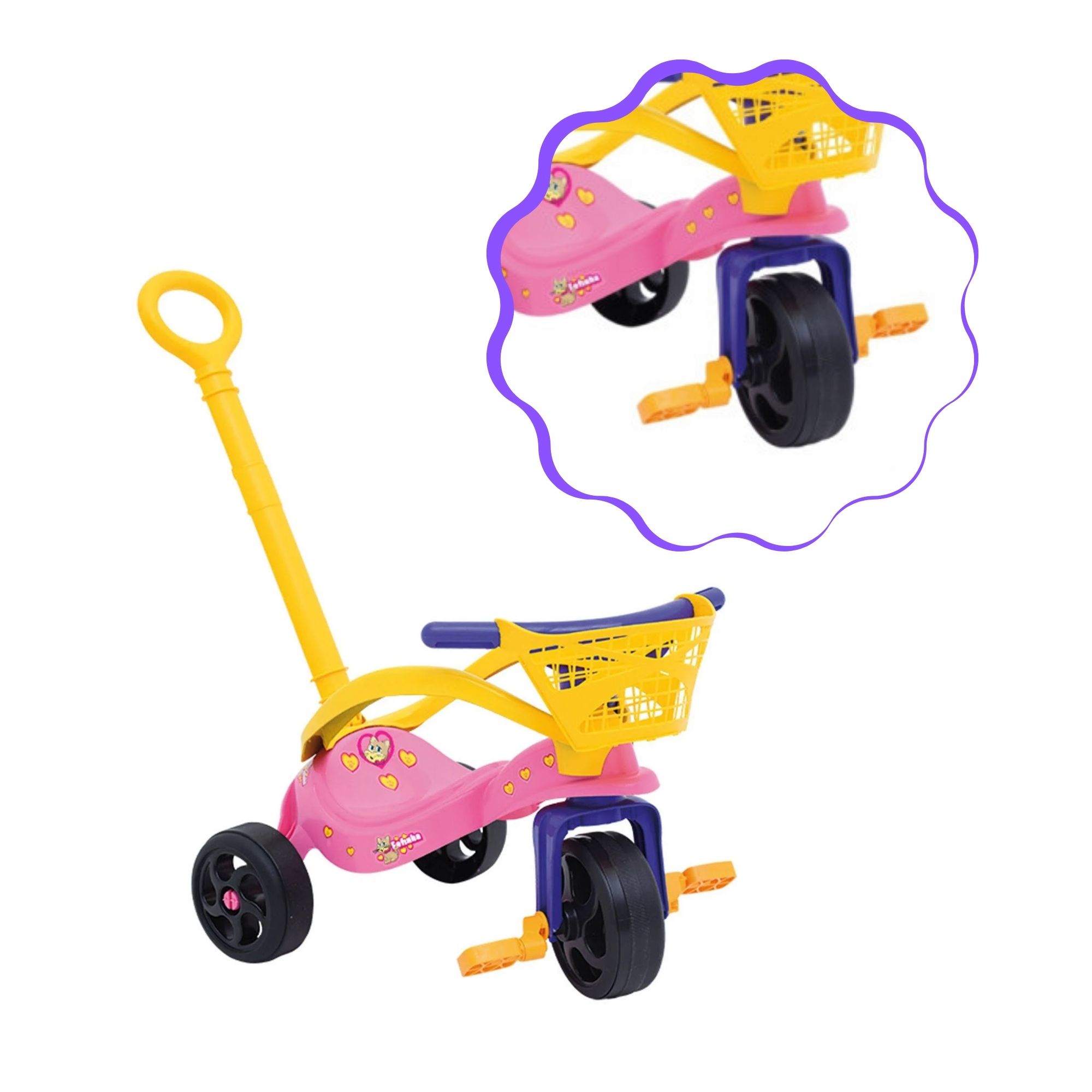 Triciclo Infantil Fofinha com Empurrador Proteção e Cestinha Xalingo - 0749.7