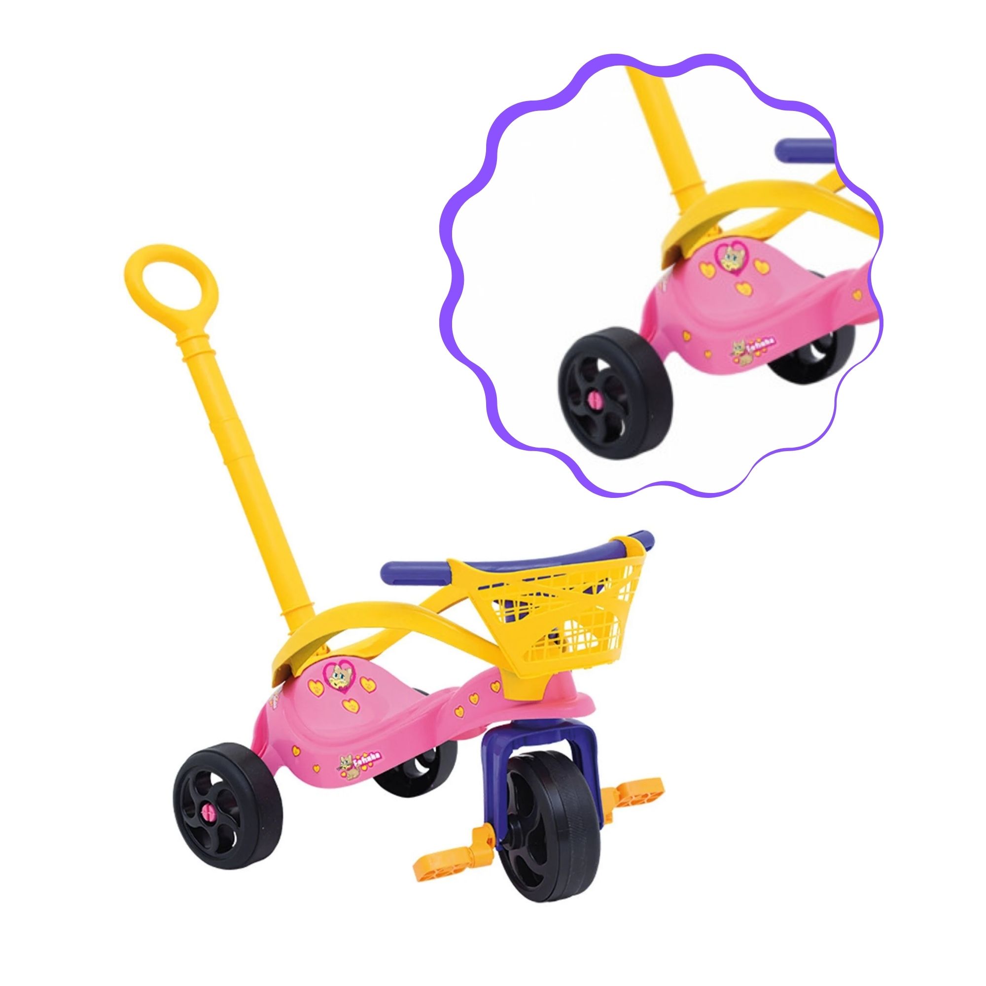 Triciclo Infantil Fofinha com Empurrador Proteção e Cestinha Xalingo - 0749.7