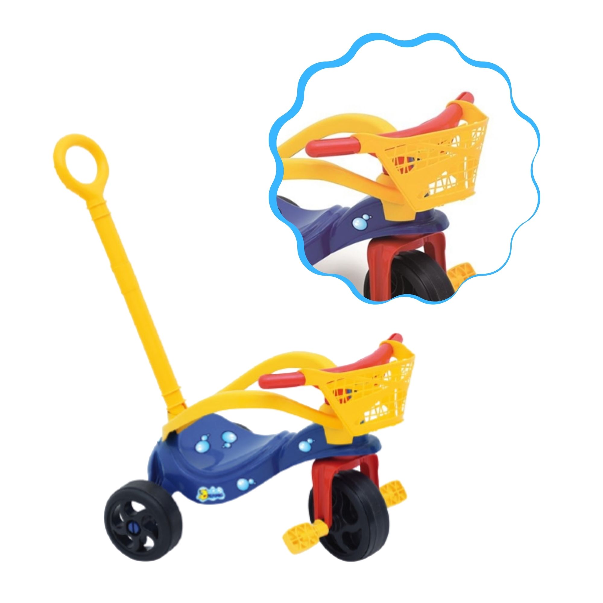 Triciclo Infantil Peixinho com Empurrador Proteção e Cestinha Xalingo - 0749.8
