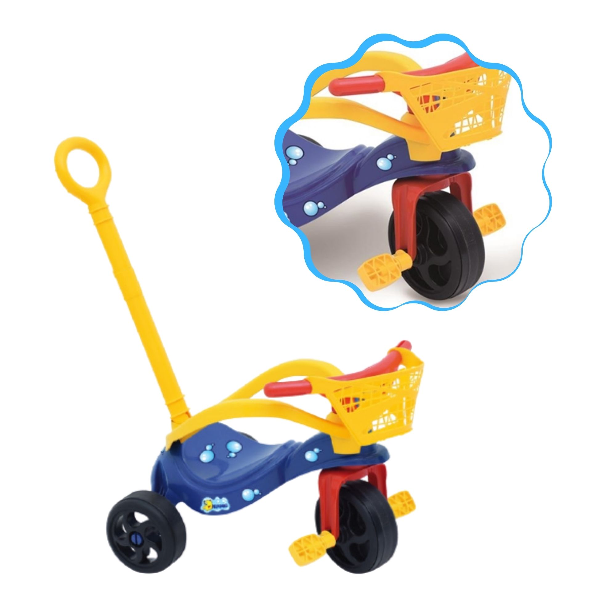 Triciclo Infantil Peixinho com Empurrador Proteção e Cestinha Xalingo - 0749.8