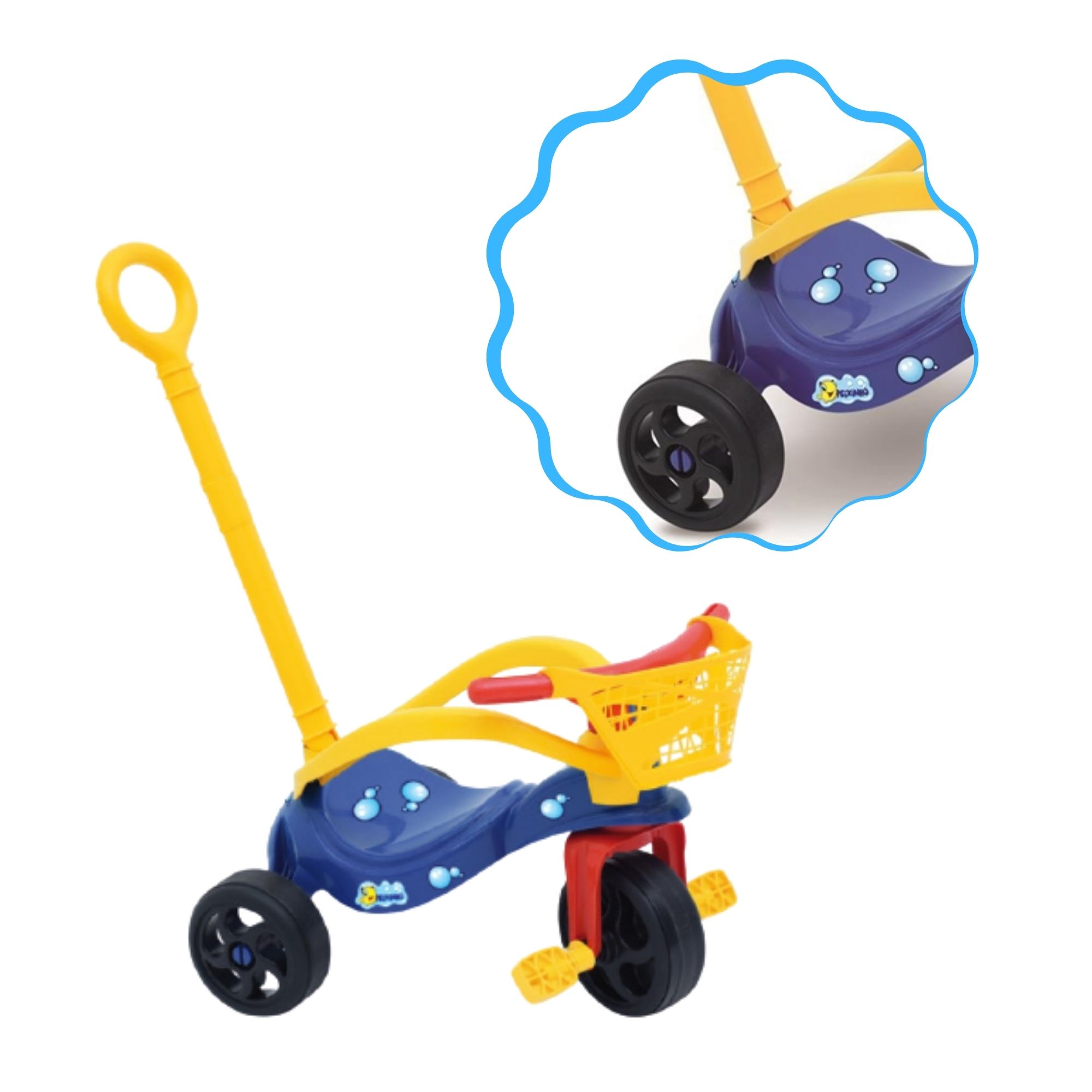 Triciclo Infantil Peixinho com Empurrador Proteção e Cestinha Xalingo - 0749.8