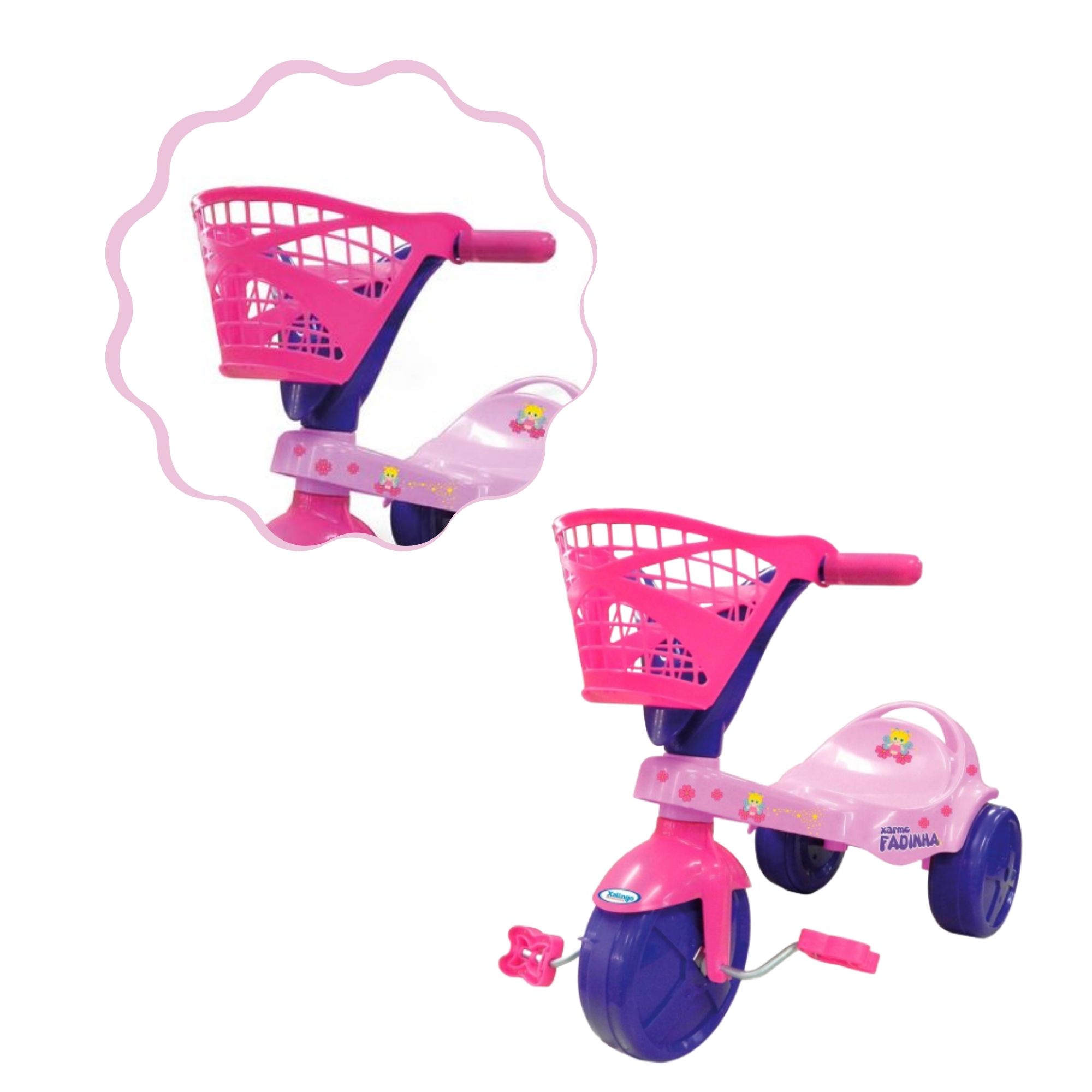 Triciclo Infantil Fadinha Rosa e Roxo Com Cestinha Xalingo - 0748.8