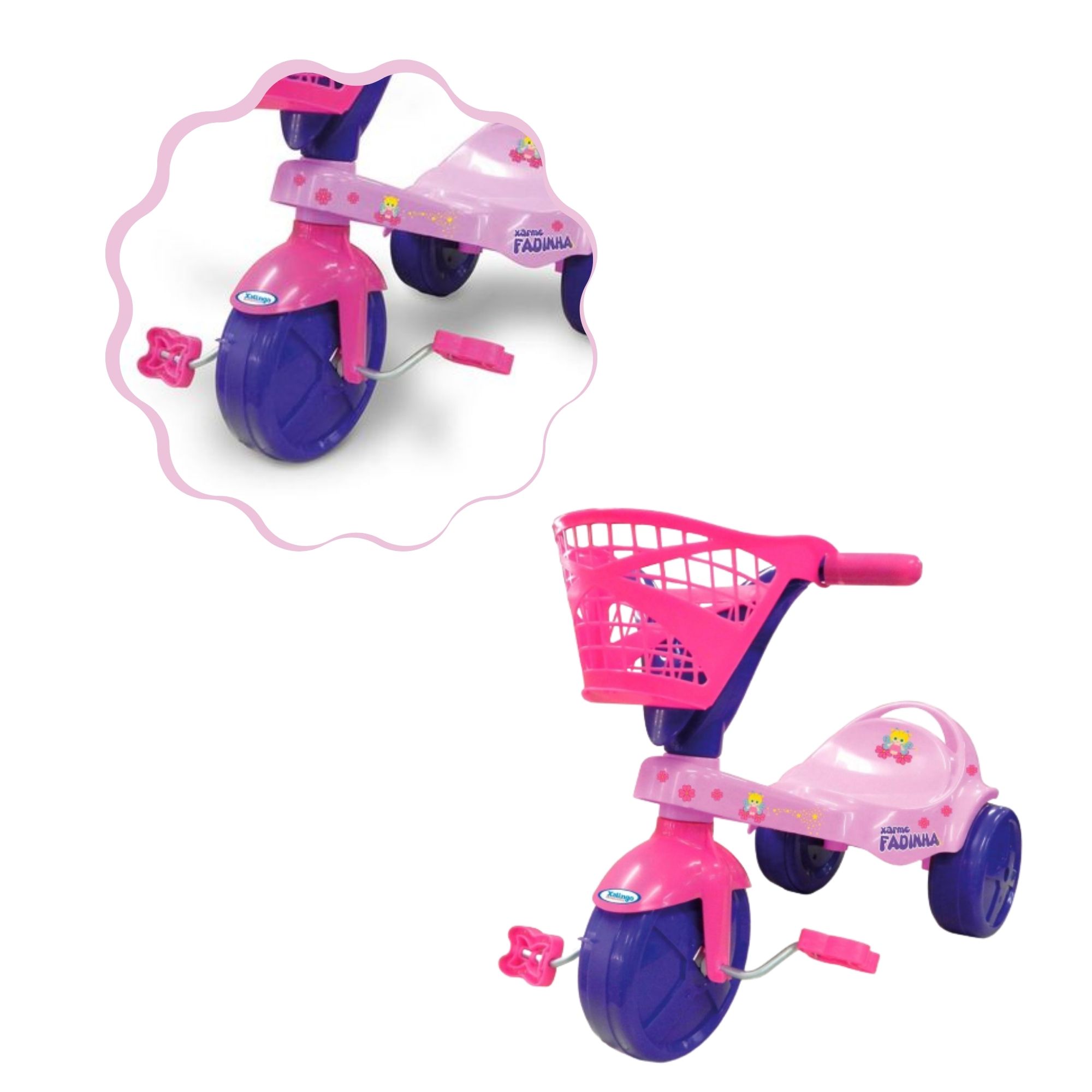Triciclo Infantil Fadinha Rosa e Roxo Com Cestinha Xalingo - 0748.8