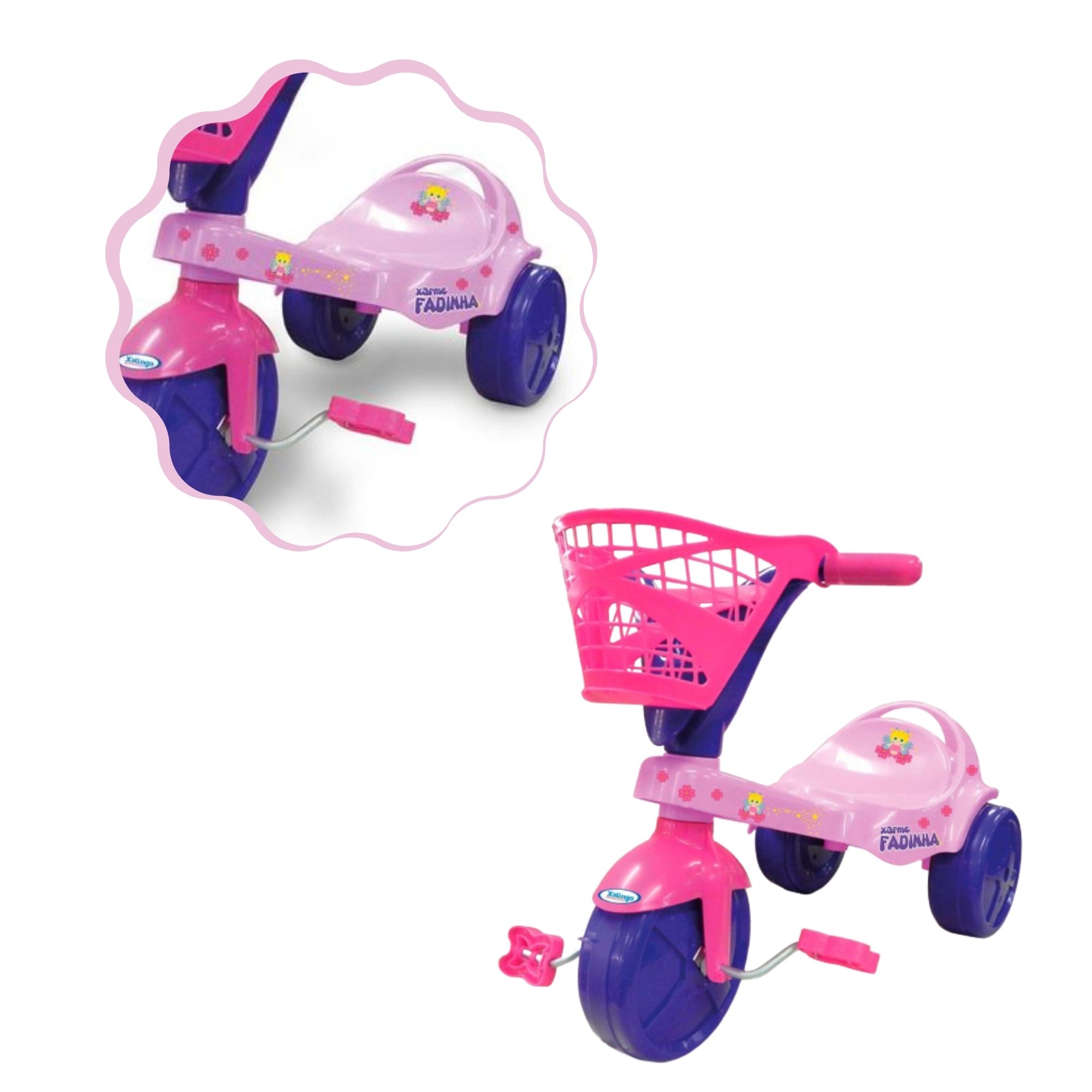Triciclo Infantil Fadinha Rosa e Roxo Com Cestinha Xalingo - 0748.8