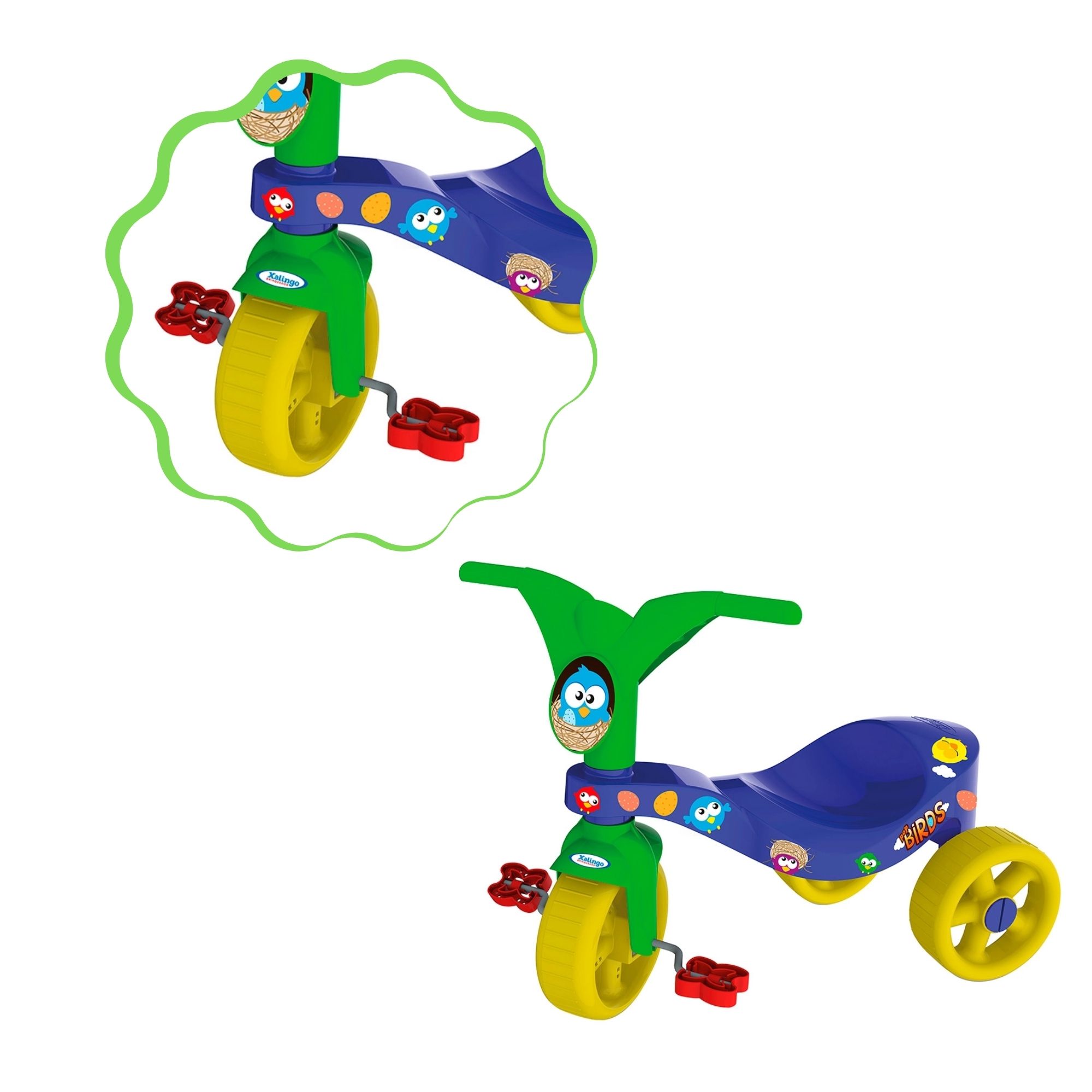 Triciclo Infantil Pop Birds Azul e Verde Xalingo - 0744.3