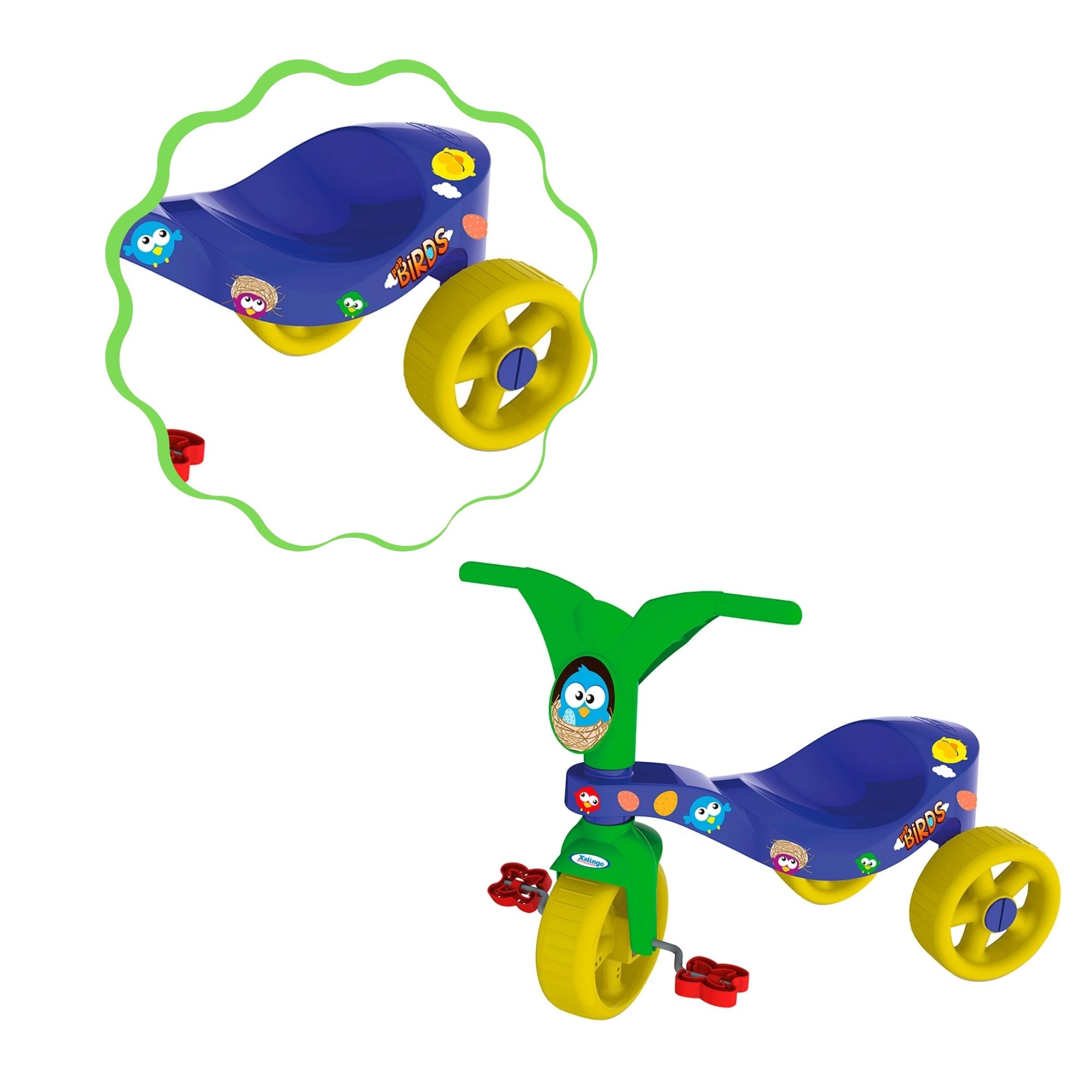 Triciclo Infantil Pop Birds Azul e Verde Xalingo - 0744.3
