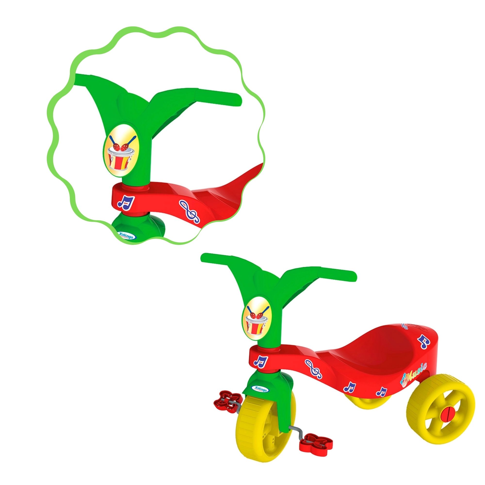 Triciclo Infantil Pop Music Vermelho e Verde Xalingo - 0744.6