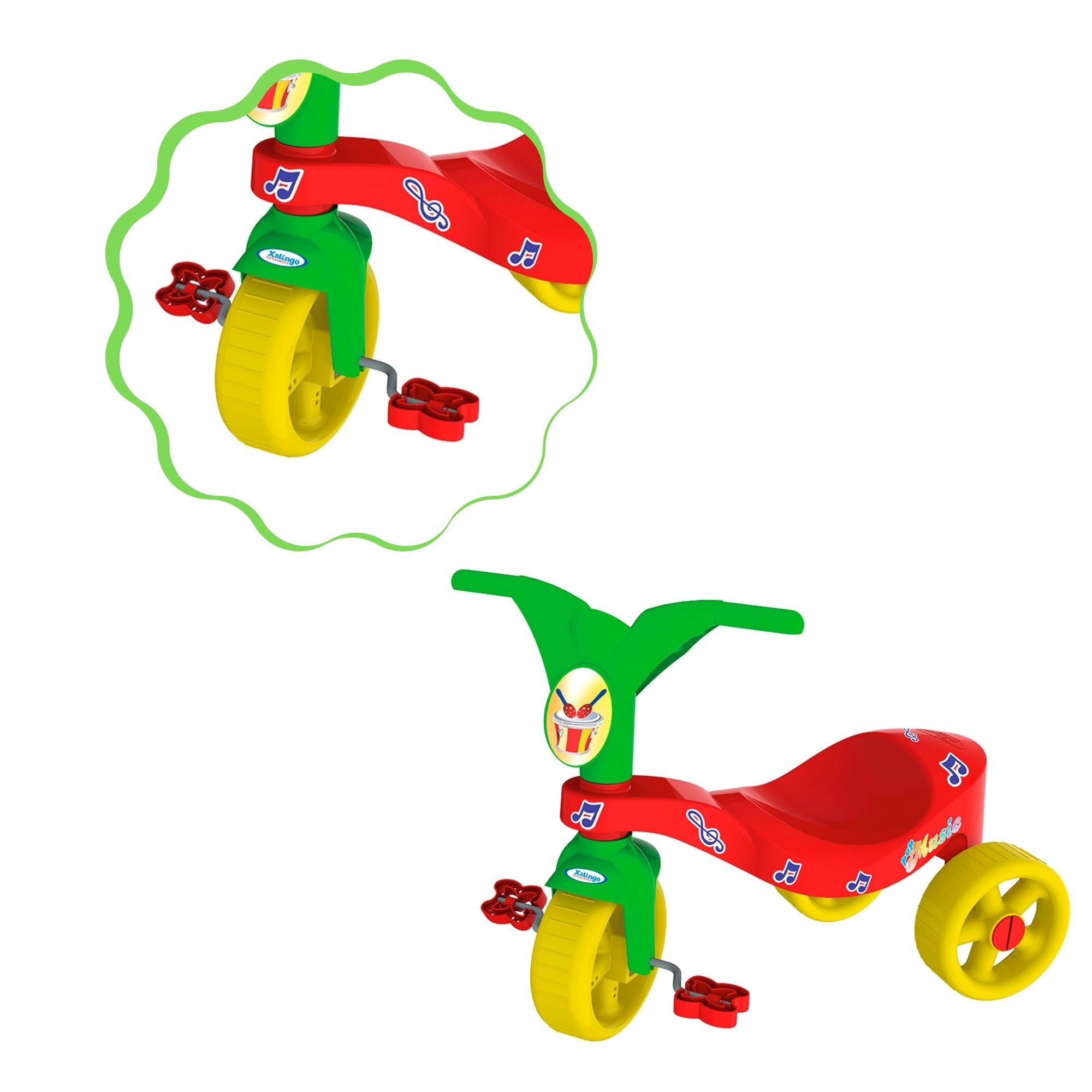 Triciclo Infantil Pop Music Vermelho e Verde Xalingo - 0744.6