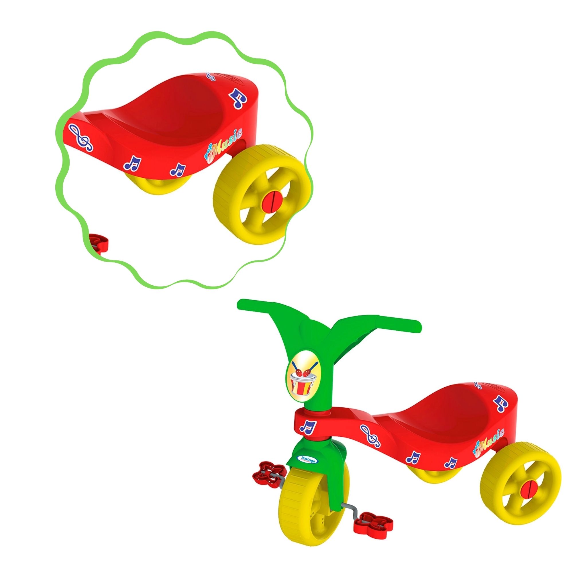 Triciclo Infantil Pop Music Vermelho e Verde Xalingo - 0744.6