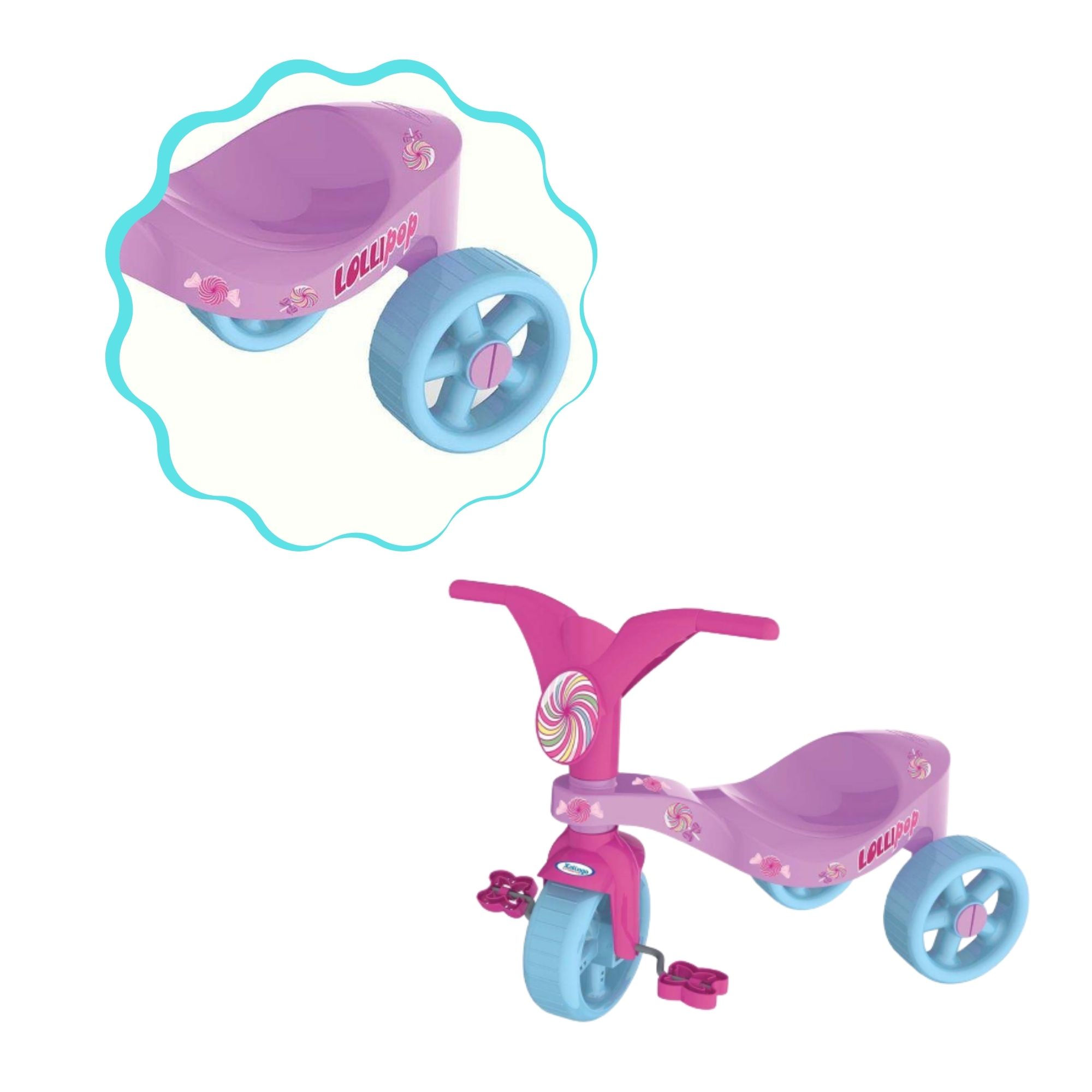 Triciclo Infantil Lolli Pop Rosa e Roxo Xalingo - 0744.5