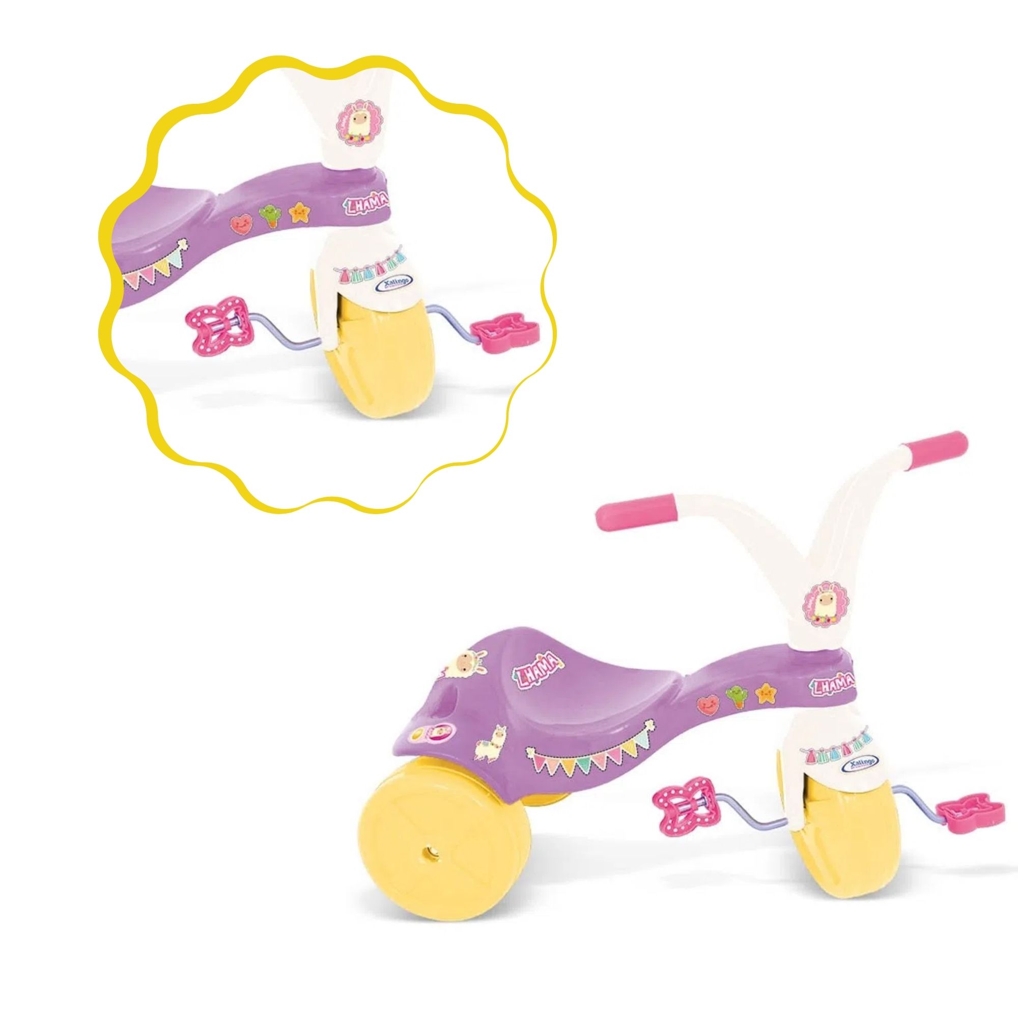 Triciclo Infantil Lhama Lilás e Branco Xalingo - 0739.8