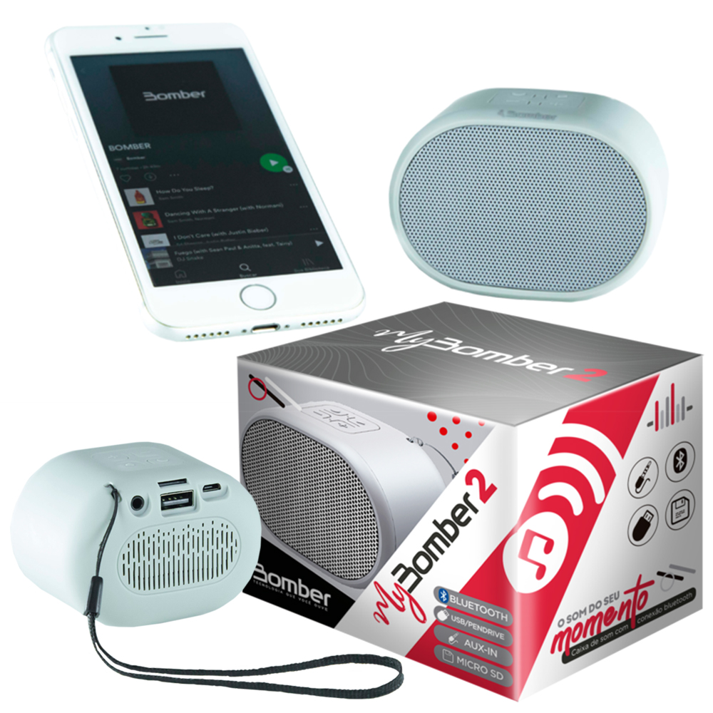 Caixa de Som Bluetooth Portátil Mybomber 2 Prata - Bomber