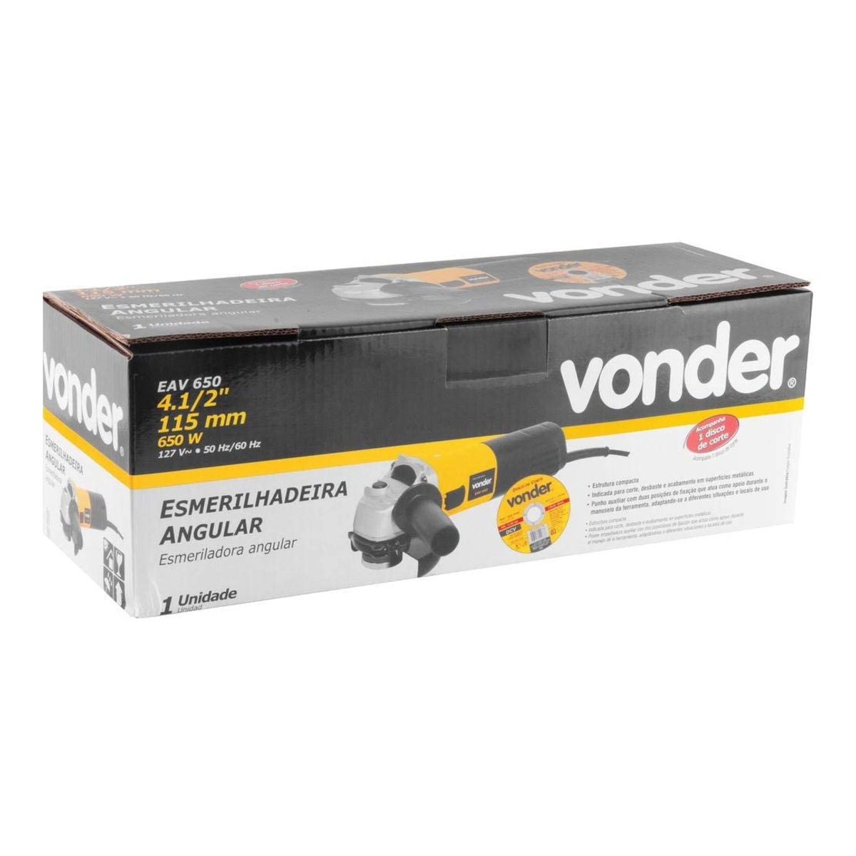 Esmerilhadeira Angular Com Disco 4.1/2" EAV650 650w 127v Vonder - 60.01.065.127