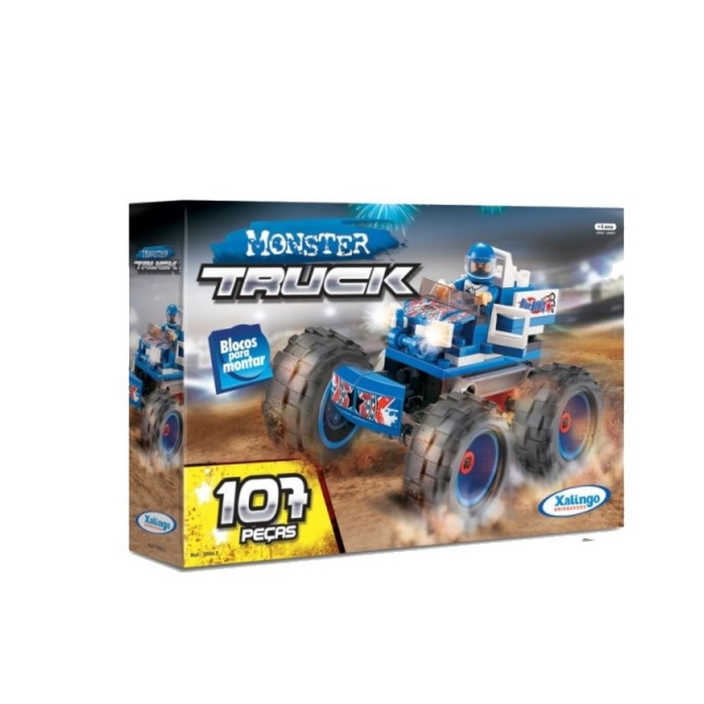 Blocos de Encaixe Monster Truck Azul 107 Peças Xalingo - 05554