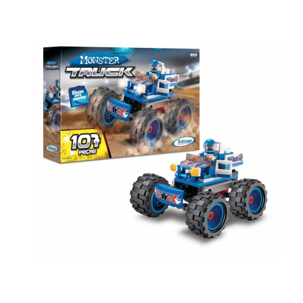 Blocos de Encaixe Monster Truck Azul 107 Peças Xalingo - 05554