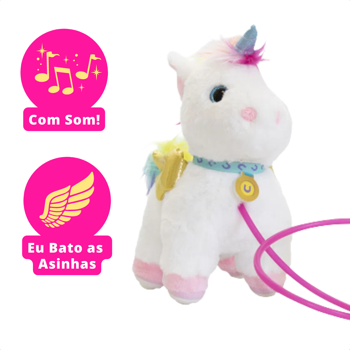 Brinquedo Unicórnio Pelúcia Interativo C/Coleira Walking Petz Sons Movimentos Multikids -BR1196