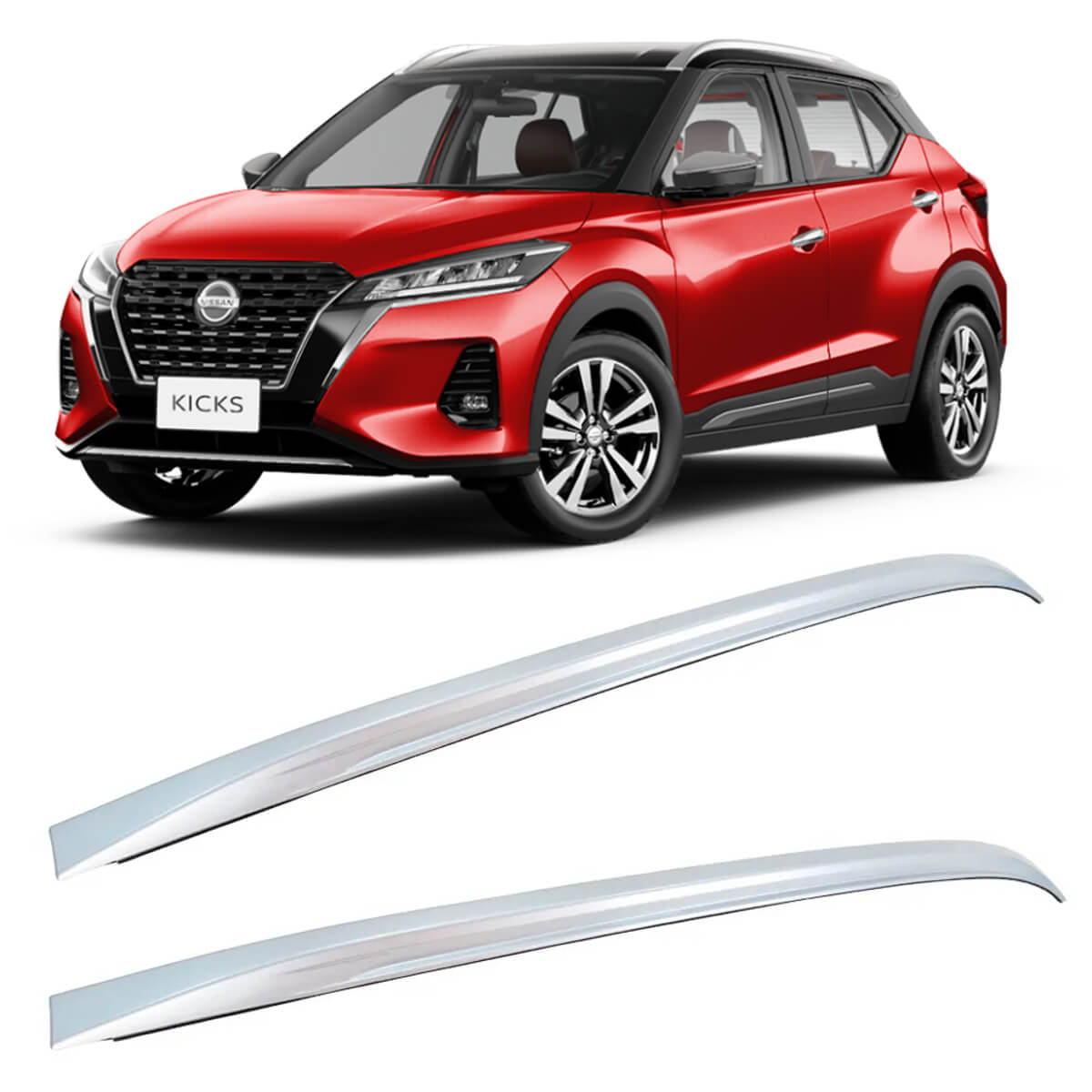 Longarina de Teto Para Nissan Kicks 2016 em diante Modelo Original Decorativa Adesiva Apenas enfeite Prata Suns LS-18