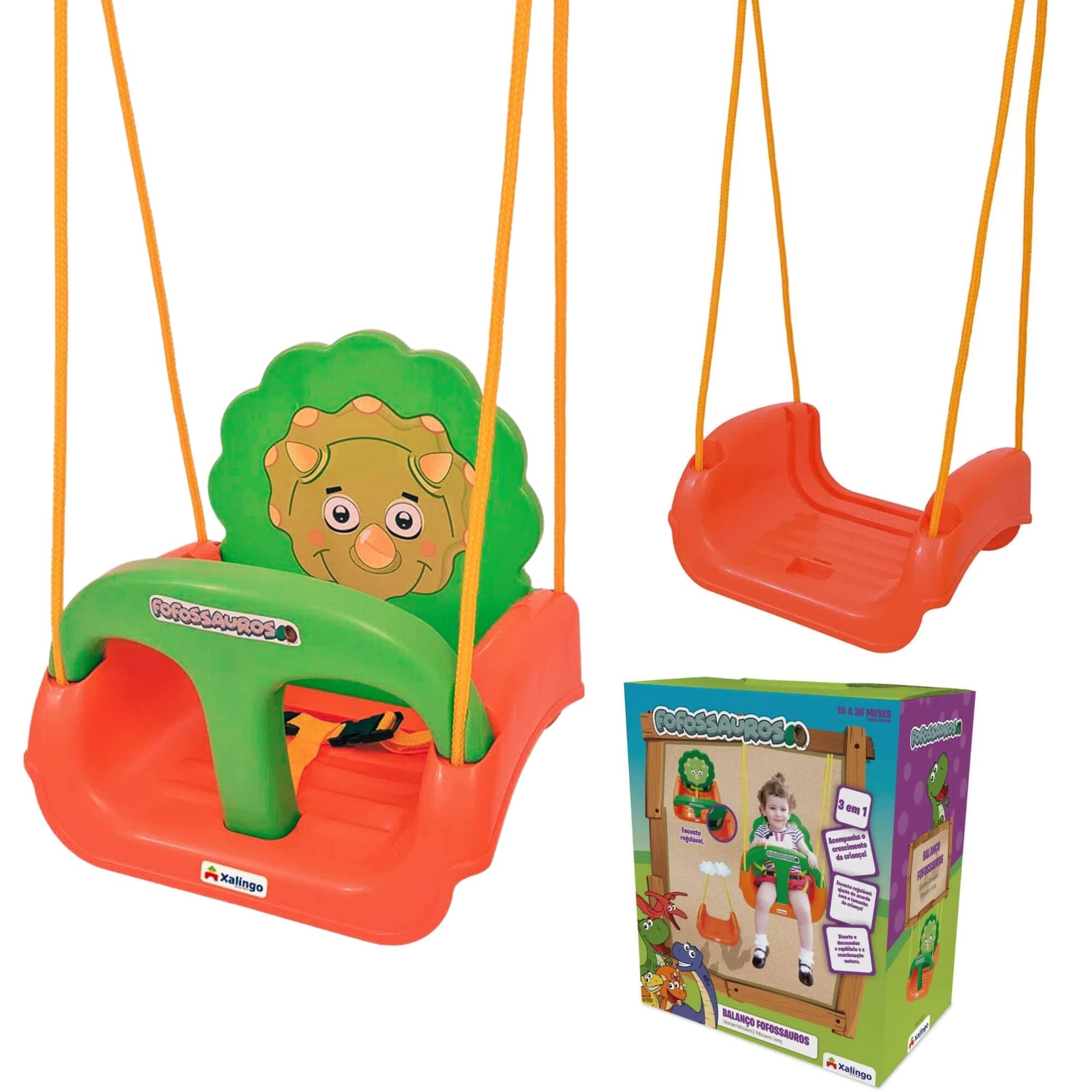 Balanço Infantil Fofossauros até 23kg A partir de 1 ano Verde e Laranja Xalingo - 09254