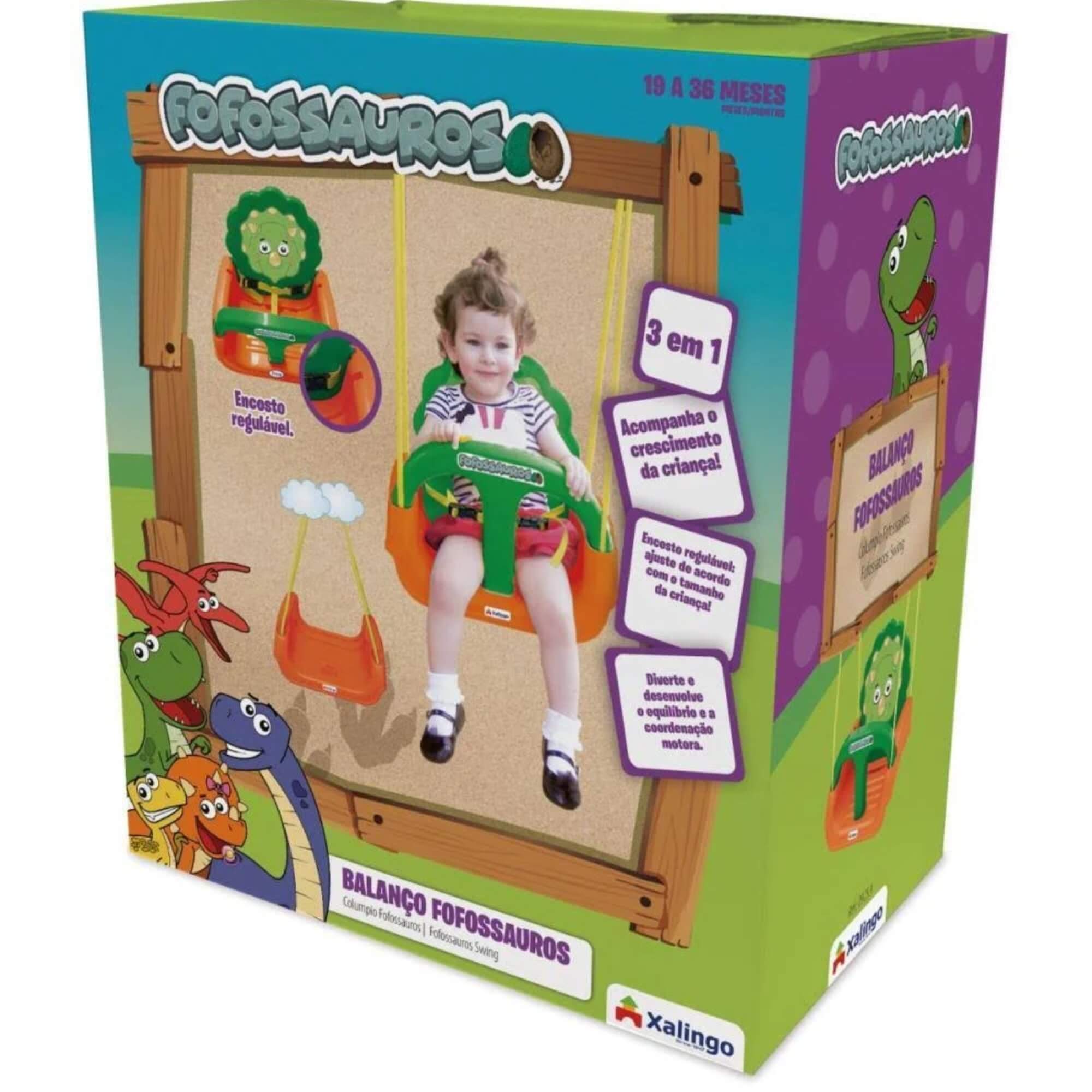 Balanço Infantil Fofossauros até 23kg A partir de 1 ano Verde e Laranja Xalingo - 09254